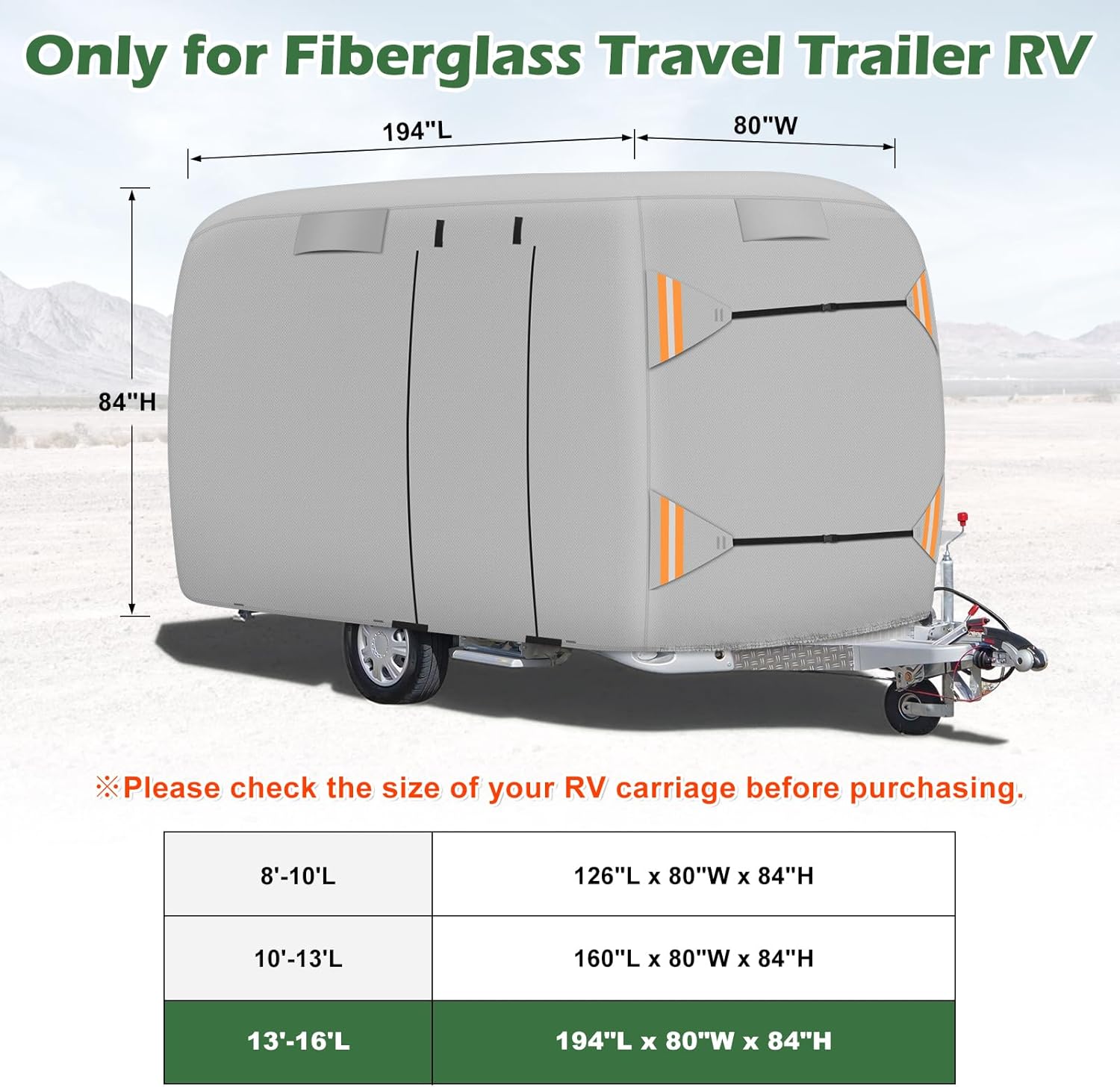 Fiberglass Travel Trailer Cover, Heavy Duty Ripstop Fiberglass Trailer RV Cover, Upgraded Durable Waterproof Anti-UV Windproof All Season Protection for RV(13-16ft)