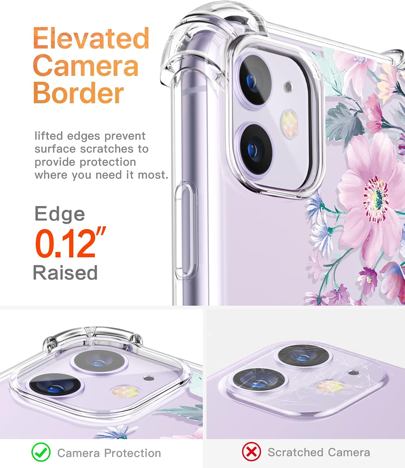 GVIEWIN for iPhone 11 Case with Screen Protector + Camera Lens Protector, Clear Flower Design Soft & Flexible TPU Shockproof Transparent Floral Case for iPhone 11 6.1 inch 2019(Anenome Flower/Pink)