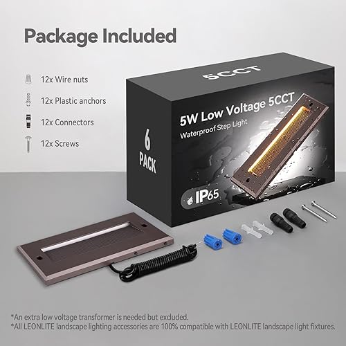Miniatura 9 de LEONLITE 5W/4W/3W Dimmable 5CCT Low Voltage LED Step Lights Outdoor, 9 Inch Exterior Step Lighting, 12-24V AC/DC Landscape Stair Riser Light, UL