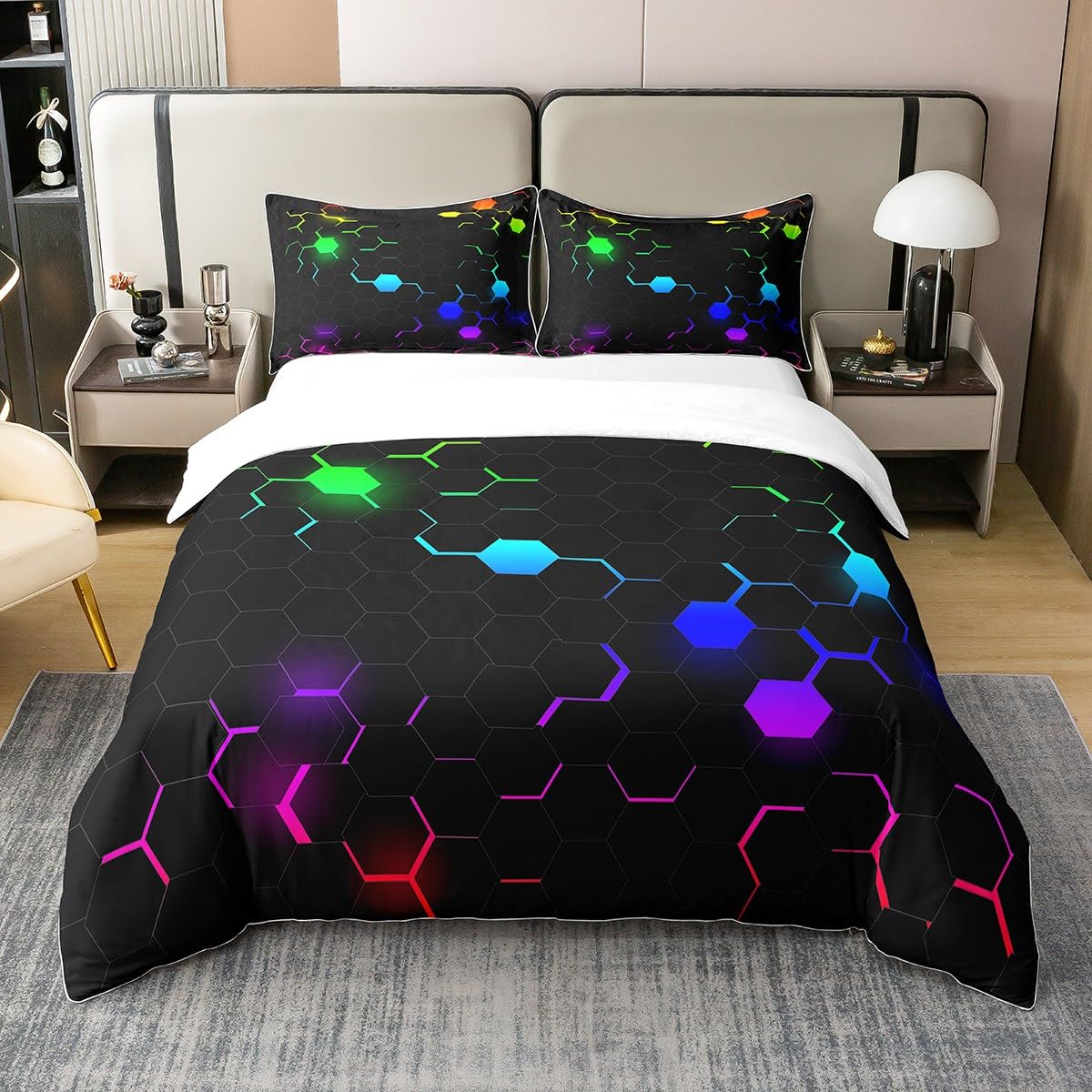 Housse de couette géométrique en coton pour lit Super King et chambre d'enfants
