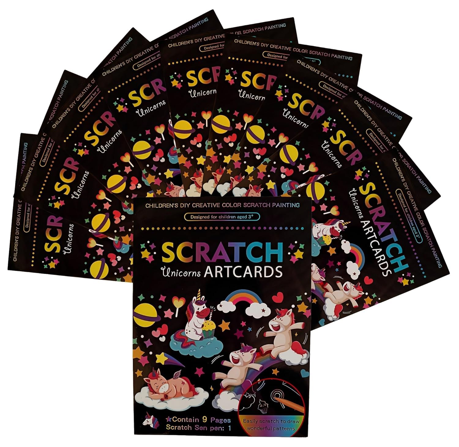 MONKEYTAIL Unicorn Theme Colourful Scratch Artcards with Drawing Stick Wooden Stylus | Set of 10 | Childrens DIY Creative Project Kits | Birthday Return Gifts for Kids of All Age Group (B0D575M4F2) Amazon Price History, Amazon Price Tracker
