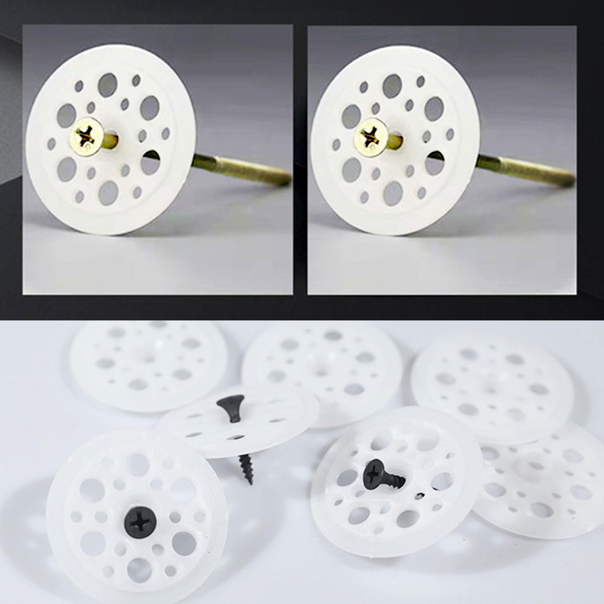 100 rondelle in plastica da 46 mm, rondelle in polipropilene e schiuma per il fissaggio e il supporto di pannelli isolanti in schiuma