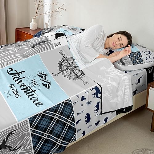 Miniatura 2 de Erosebridal Juego de sábanas rústicas de retazos, tamaño individual, juego de sábanas de oso de ciervos de caza para niños, adolescentes y adultos,