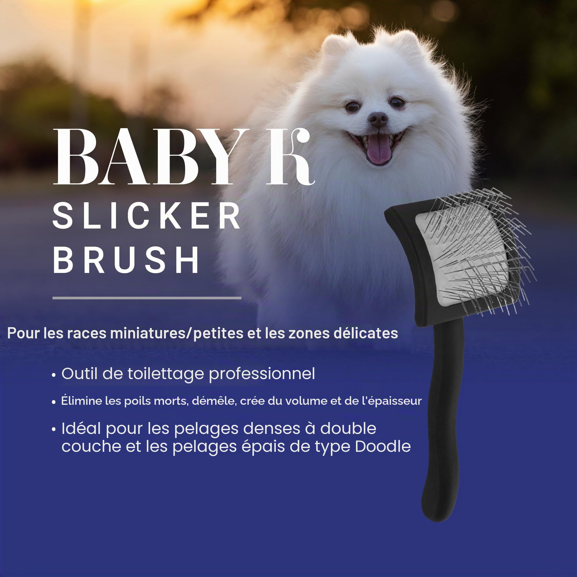 Chris Christensen Baby K Brosse démêlante pour chien Groom Like a Professional Style pelucheux Économie d'énergie Noir Taille S
