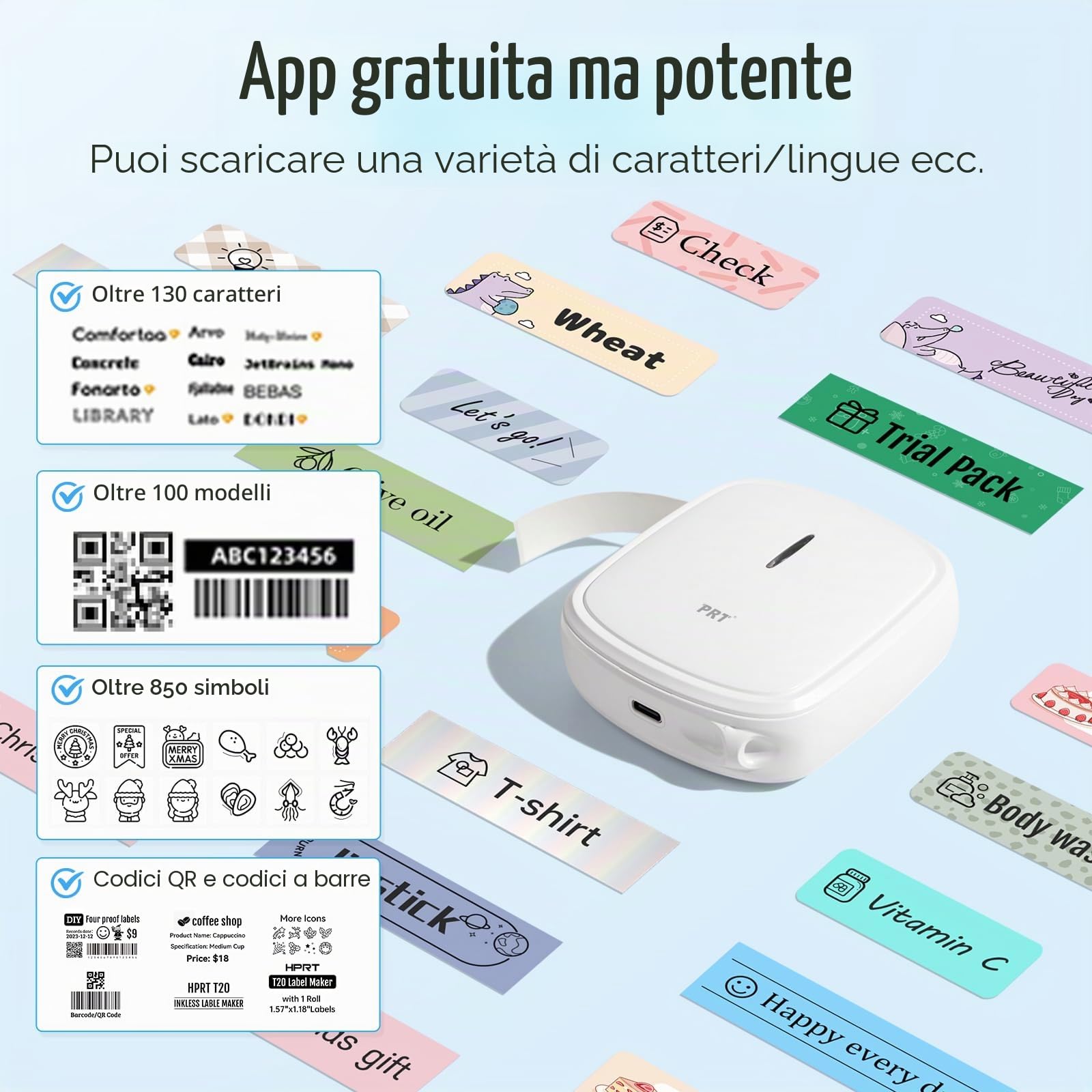 PRT Label Makers Machine with Tape Built-in Cutter Portable Bluetooth Handheld Sticker Printer for Home Office Organization iOS Android Mini Inkless Labeler USB Rechargeable- White