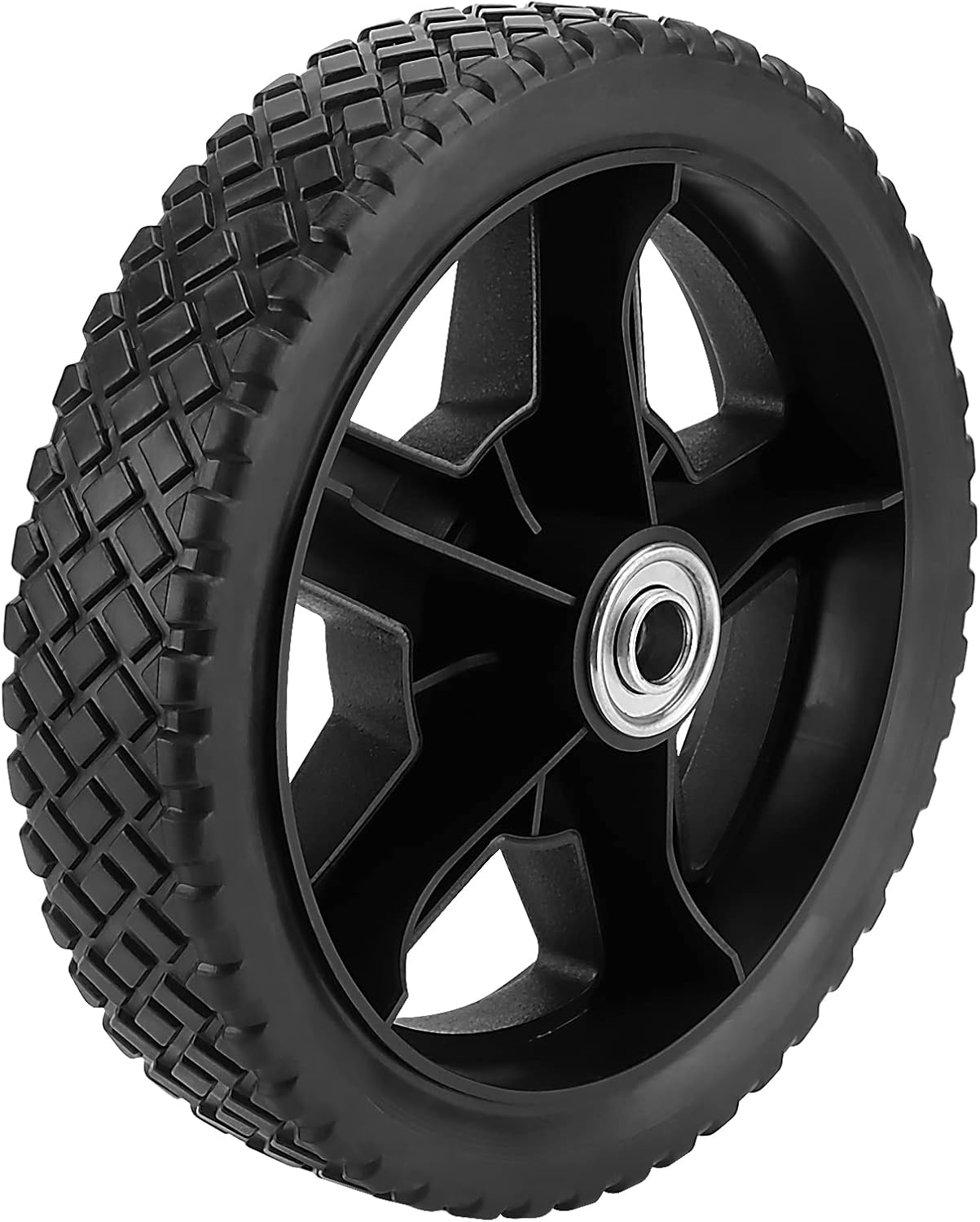 SINJEUN 4 PCS 7.8 Inch Plastic Spoked Wheel, 1/2 Inch Bore Ball Bearing Black Rim Rubber Replacement Tire Wheel for Hand Trucks, Push Mowers, Carts
