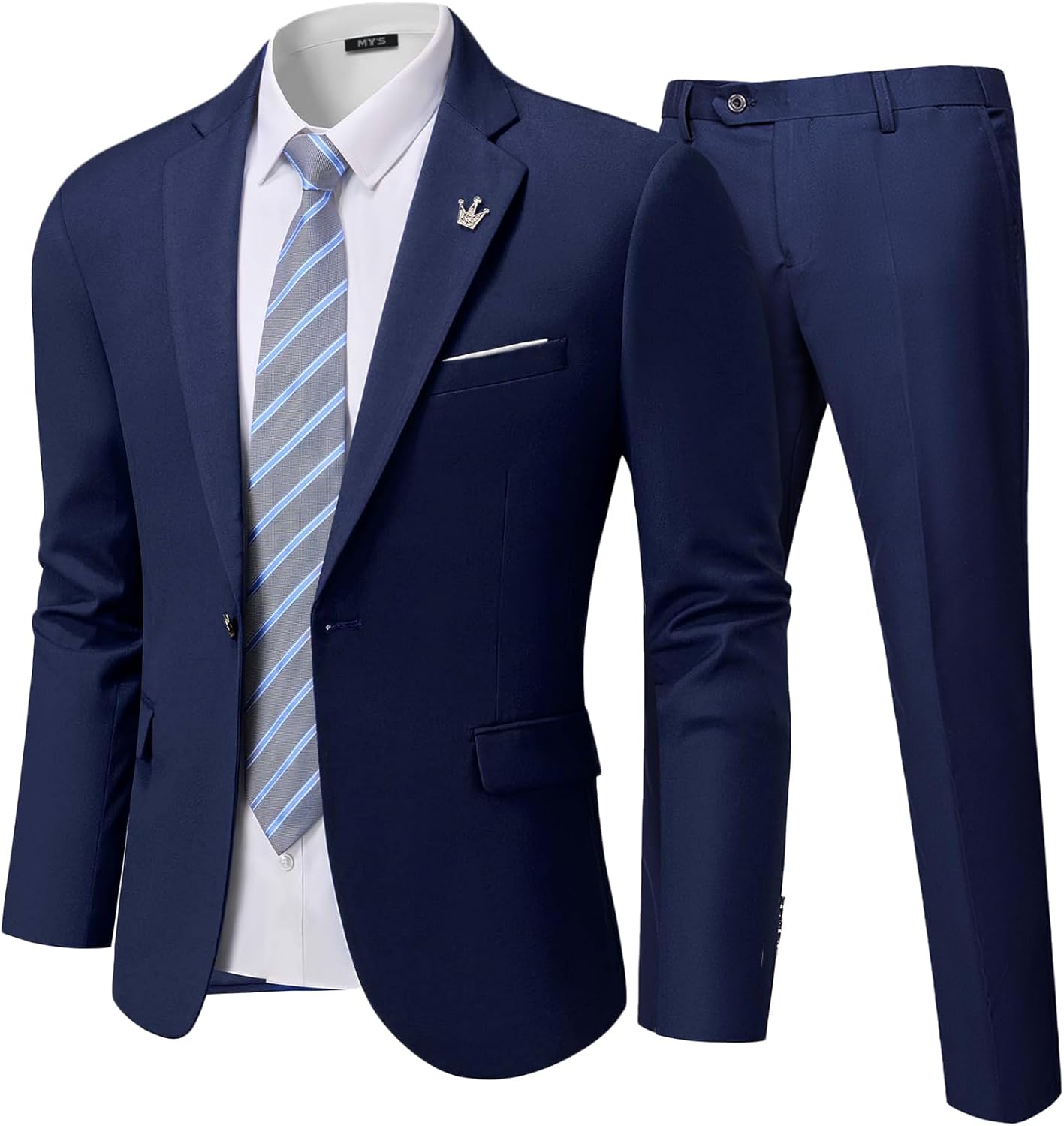 MY'S Men's 2 Piece Slim Fit Suit, One Button Jacket Pants Set with Tie