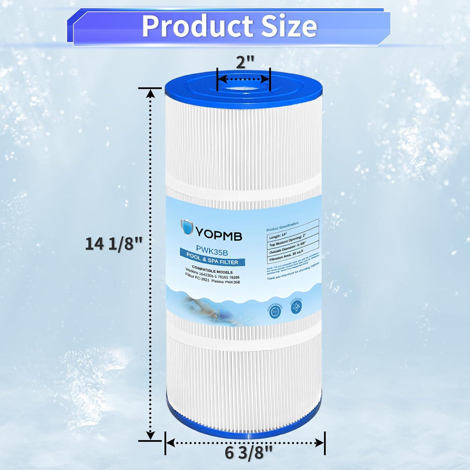 PWK35B Hot Tub Spa Filter Cartridge, Compatible with Hot Spring Limelight Flair, Replaces Watkins 1642301-1/78161/78286, Filbur FC-3921, 35 Sq Ft, Pleated Fabric Media, 2-Pack - Image 3