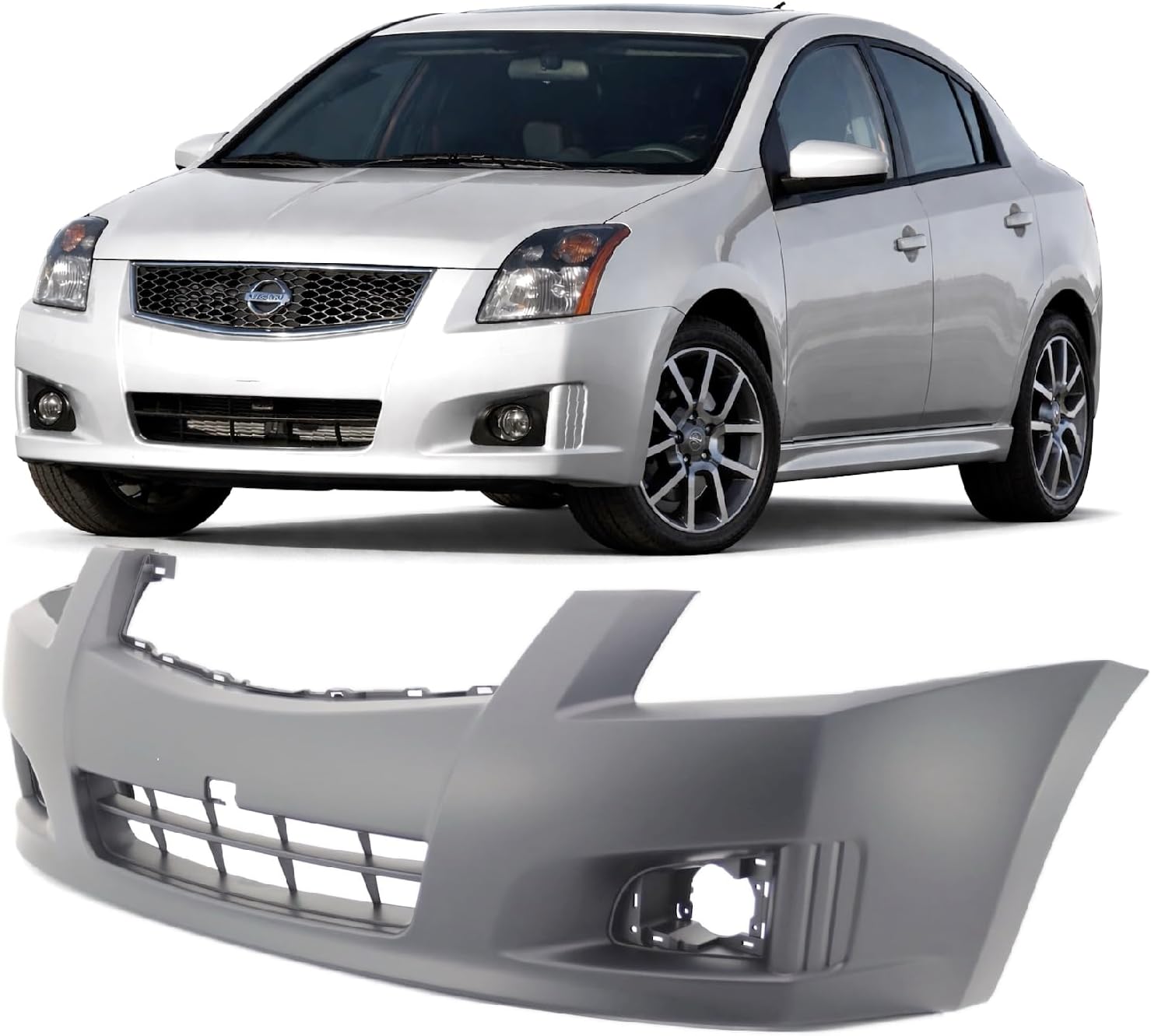 FitParts Compatible With Front Bumper Cover 2007 2008 2009 2010 2011 2012 Nissan Sentra SR SE-R Spec V Sedan 07 08 09 10 11 12. New, Primed. With Fog Light Holes. NI1000262