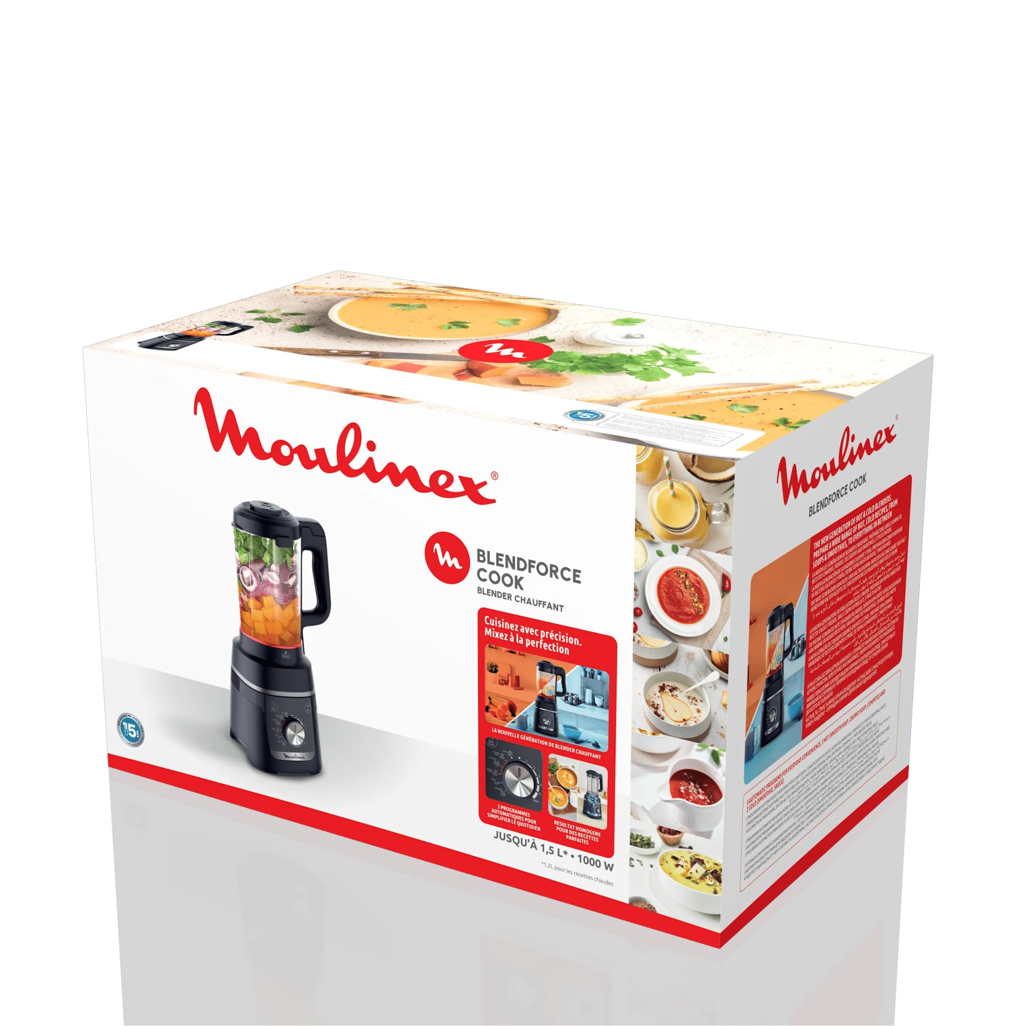 Moulinex Blendforce Cook, Blender chauffant, Recettes chaudes et froides, 5 programmes automatiques, 6 vitesses + Pulse, Bleu nuit, LM5768F0