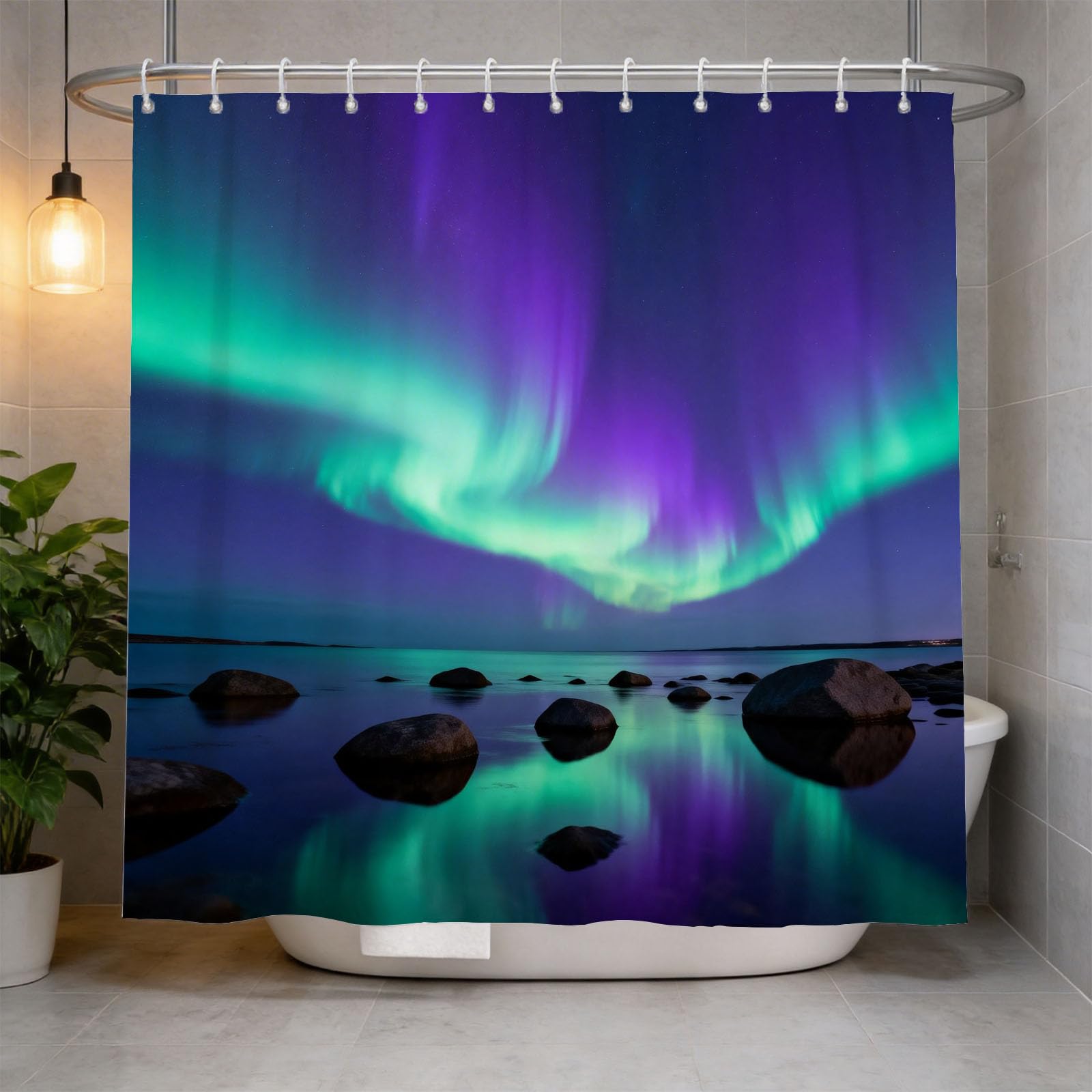 Hongduo 3D Aurora Shower Curtain for Stalls Bathtubs Nature Landscape Bathroom Decor Shower Curtain Set Polyester Fabric Waterproof 120x180cm/48X71 Inch with Hooks