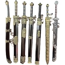 7Pcs Mini Sword with 1Pc Display Bracket 5 Inch Chinese Ancient Sword Keychain Deocrative Hanging Charm for Purse, Backpack, Key