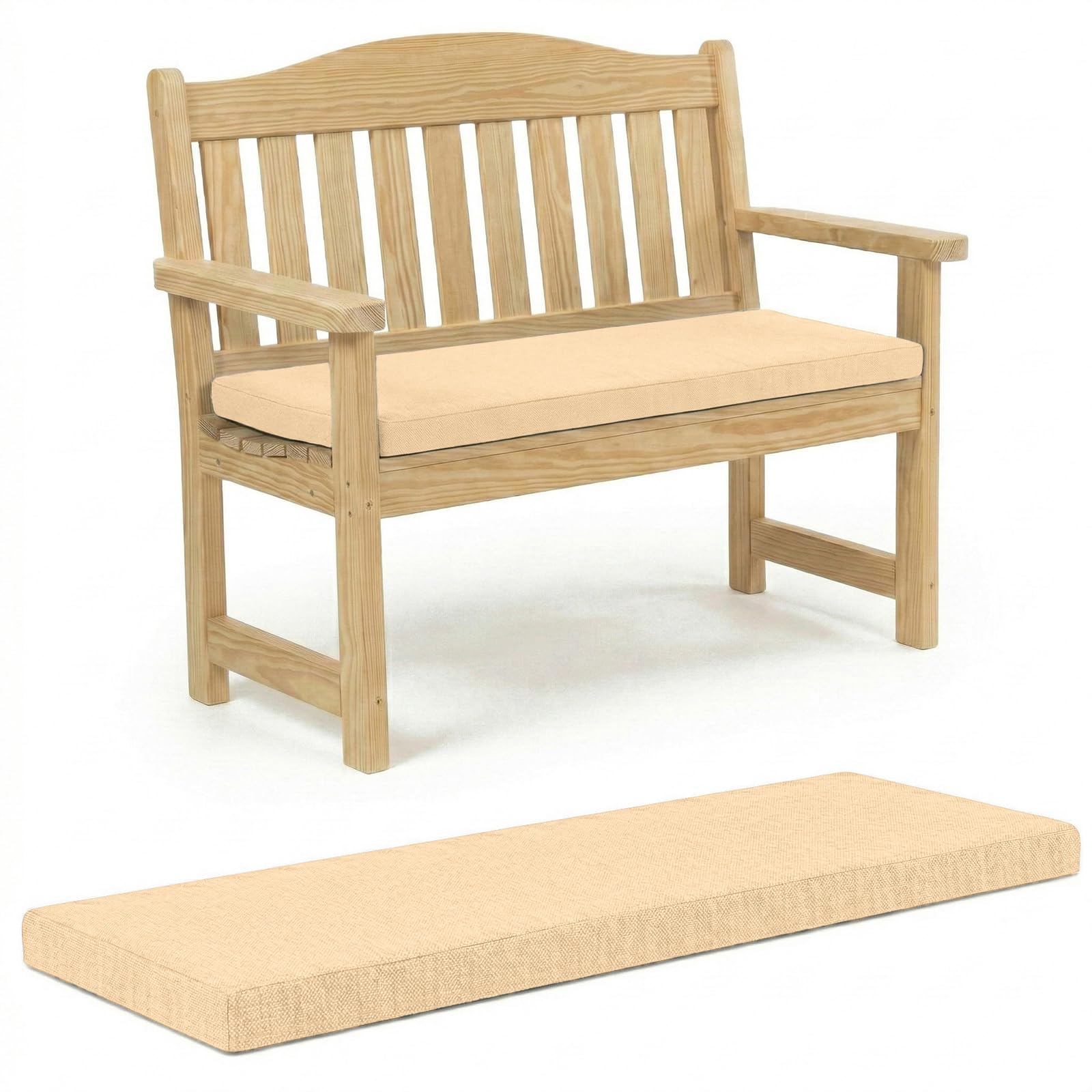 100% Waterproof Garden Bench Cushion 2/3/4 Seater Outdoor Long Bench Seat Pad for Lawn & Garden, Patio, Office, Coffee Shop with Removable Cover (2 Seater 108cm x 45cm x 5cm, Sand) โ image 1