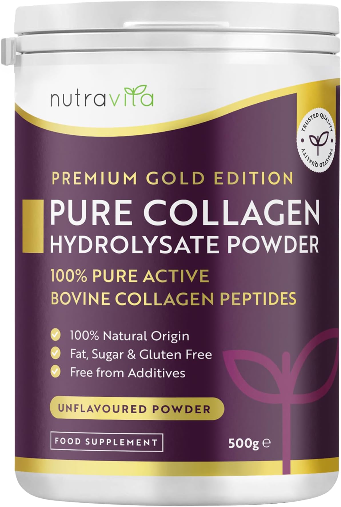 Collagen Powder 500g - Premium Gold Standard Bovine- 50 Servings - Collagen Peptides Supplement with 8 Essential Amino Acids - Made in The UK