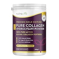 Nutravita Polvere di Collagene 500g – Peptidi di Collagene Idrolizzato Tipo 1-50 Porzioni – Integratore di Colageno Bovino con 8 Aminoacidi – Non Aromatizzato – Collagene da Bere