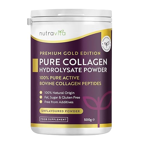 Nutravita Polvere di Collagene 500g - Peptidi di Collagene Idrolizzato Tipo 1-50 Porzioni - Integratore di Colageno Bovino con 8 Aminoacidi - Non Aromatizzato - Collagene da Bere