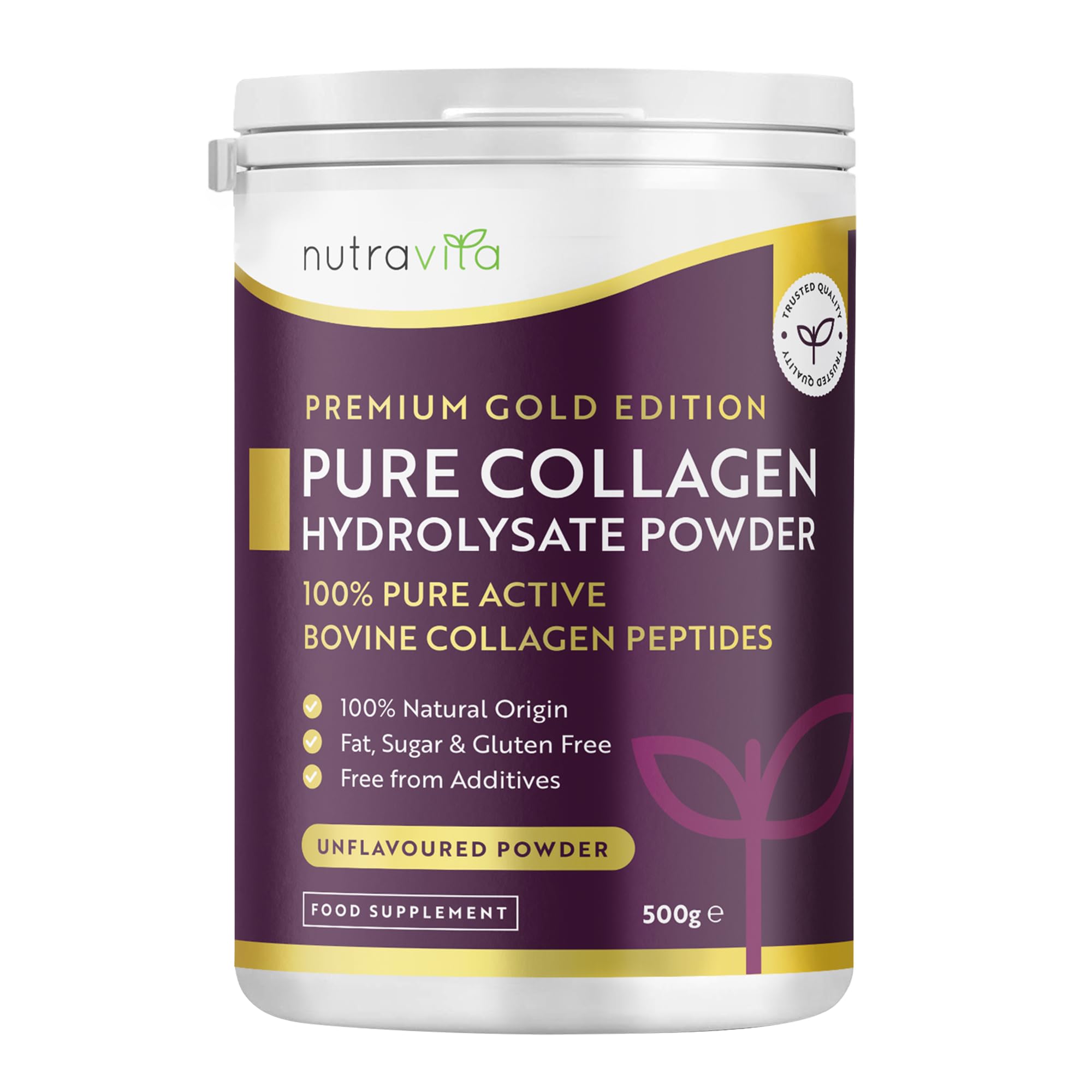 Nutravita Collagen Powder 500g - Premium Gold Standard Bovine- 50 Servings - Collagen Peptides Supplement with 8 Essential Amino Acids - Made in The UK
