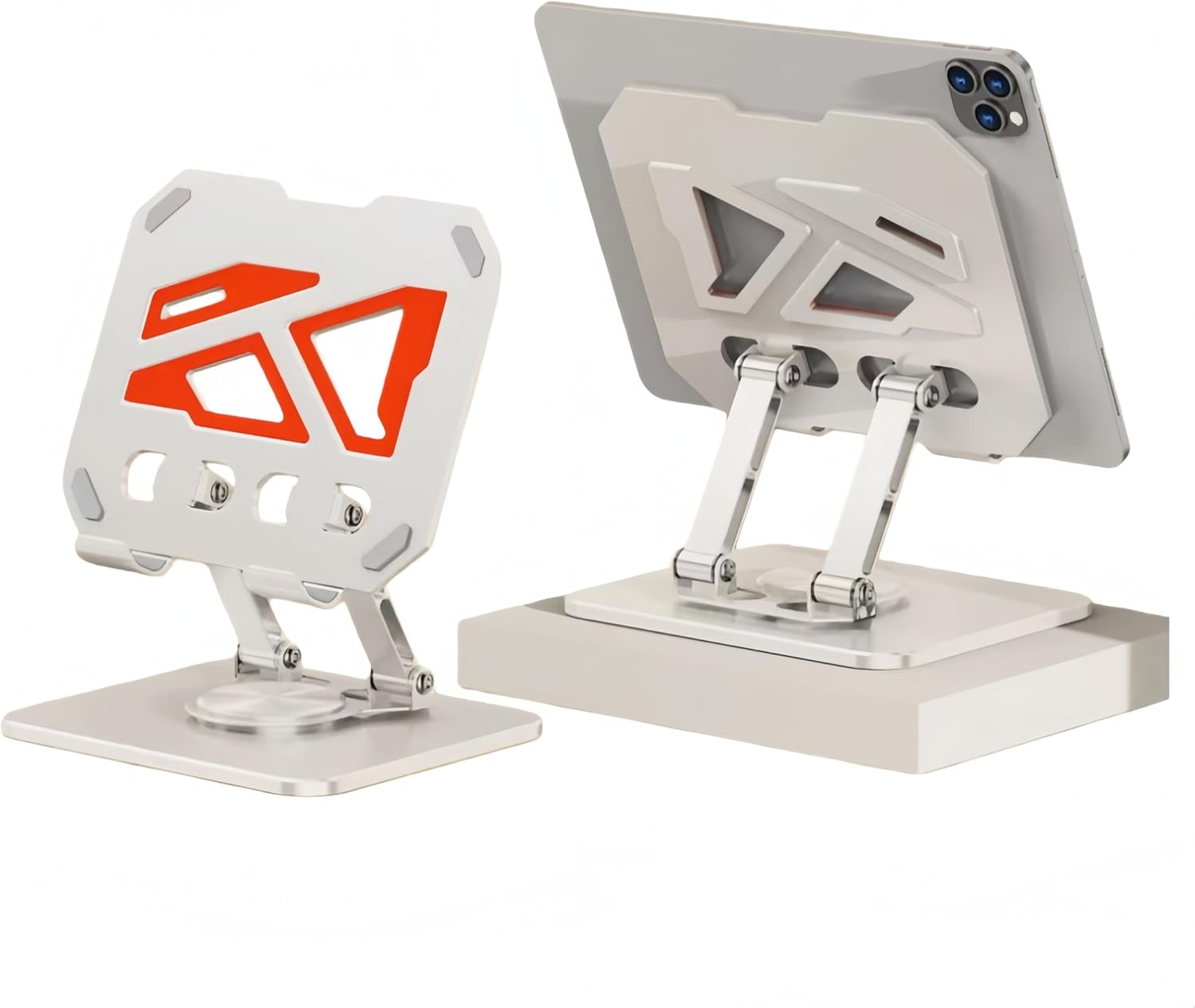 360° Rotatable & Adjustable Metal Tablet Stand for Desk, Foldable & Portable Tablet Holder, Compatible with iPad Pro/Air, iPhone & Switch, Universal Use for Office/Movie/Drawing/Gaming, White