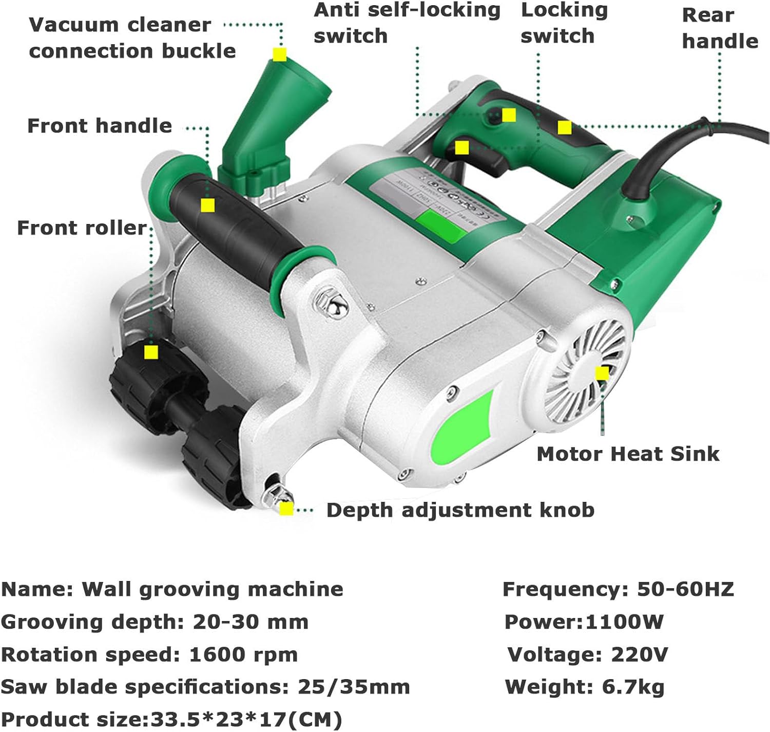 Wall Groove Cutting Machine, Electric Wall Groove Cutting Machine, Concrete Cutting Groove Cutting Machine, Portable Floor Tile Wall Groove Cutter (25+35mm)