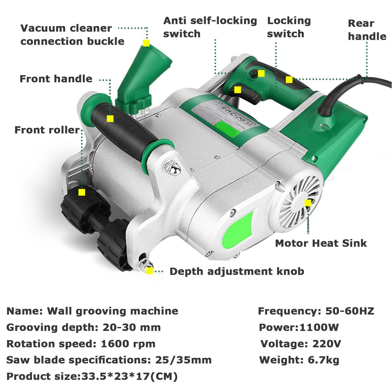 UMJIGF Wall Groove Cutting Machine, Electric Wall Groove Cutting Machine, Concrete Cutting Groove Cutting Machine, Portable Floor Tile Wall Groove Cutter,35mm