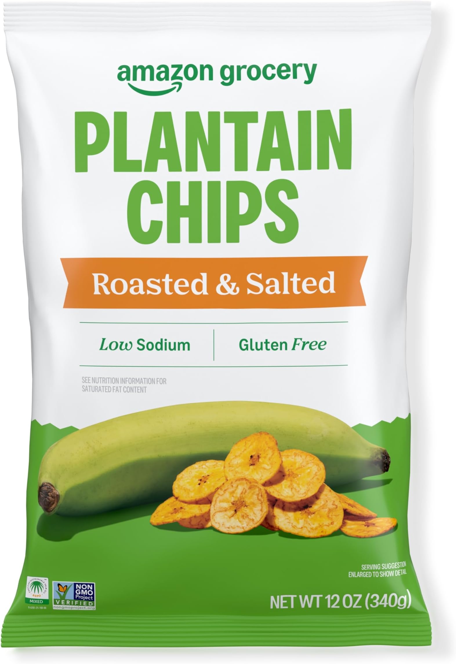 Amazon Grocery, Roasted & Salted Plantain Chips, 12 Oz, Pack of 4 (Previously Amazon Fresh, Packaging May Vary)