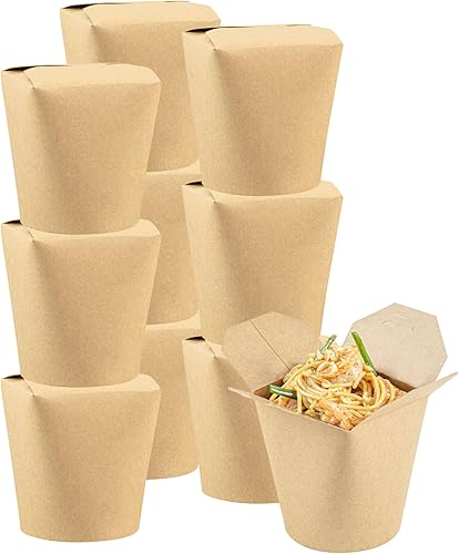 Restaurantware Bio Tek - Contenedores de comida de 4 x 3.5 x 4.5 pulgadas, 200 cajas de fideos duraderas, papel kraft sostenible desechable, cajas