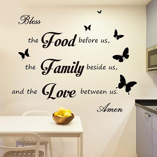 Outus - Calcomanía decorativa con oración de la comida en inglés “Bless the food before us” para pared de cocina y comedor