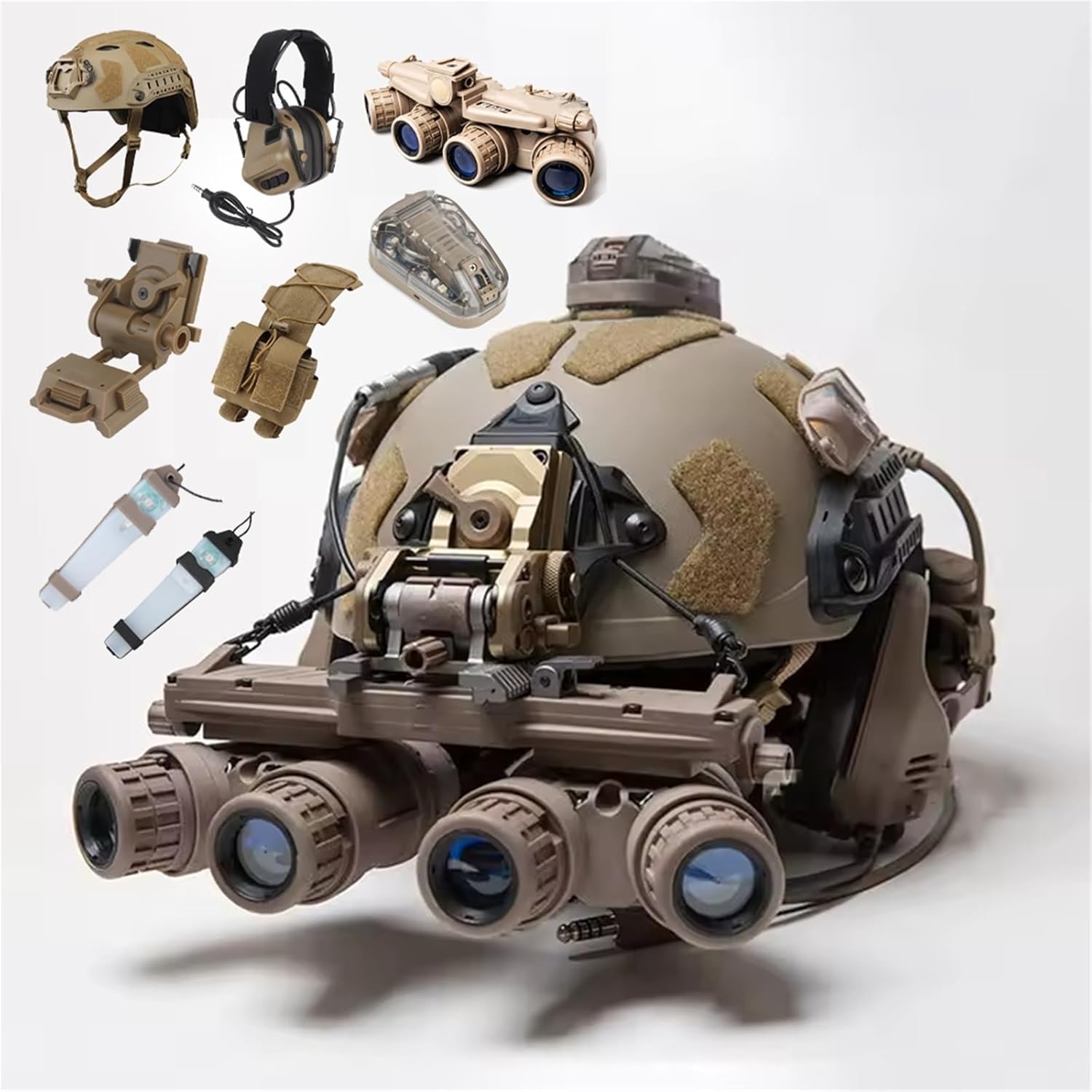 Tactical Airsoft Protective Helmet Set with Battery Pouch Signal Light Earphone Bracket Nnight Vision Model for Role-Playing