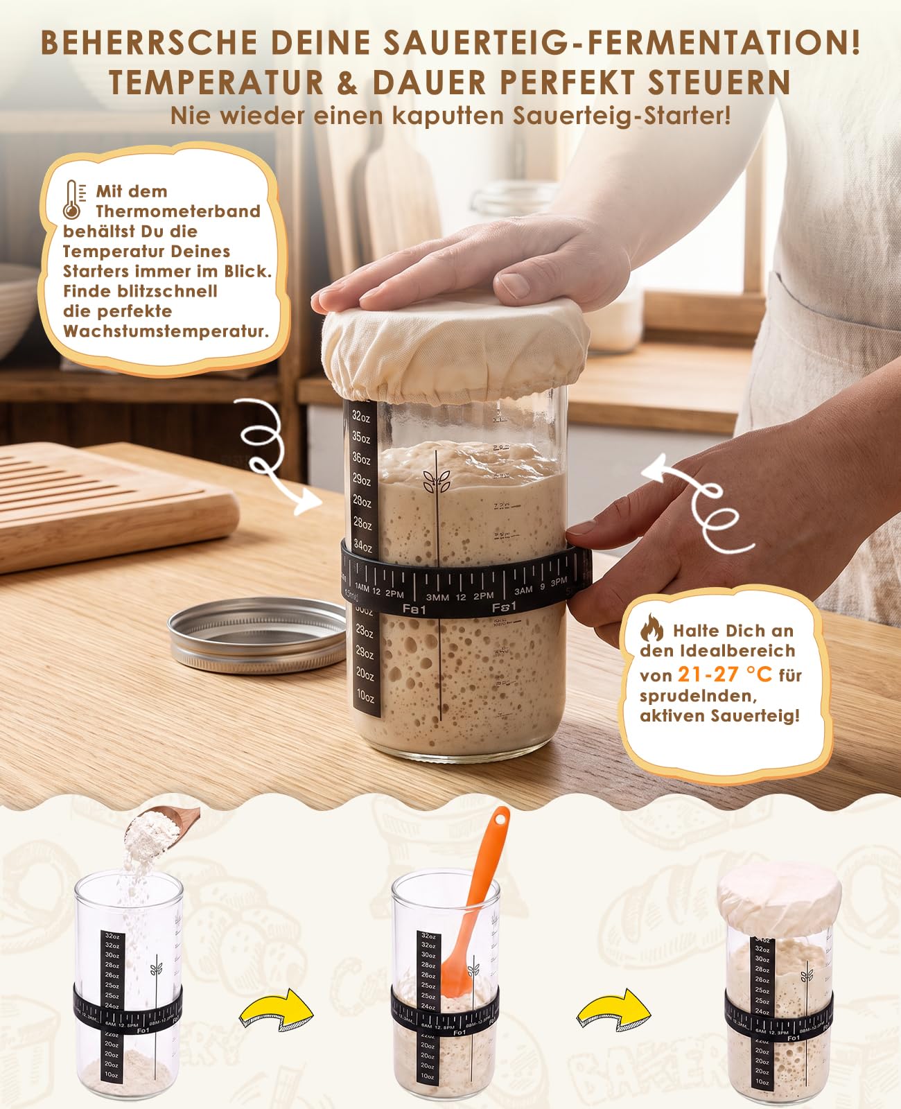 Sauerteig Starter Set, Gärkörbchen Rund und Oval zum Brot backen