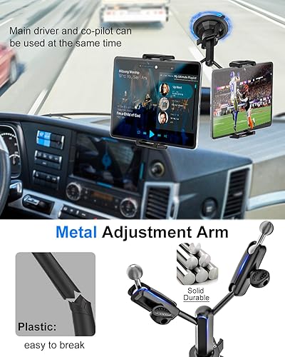 Miniatura 3 de Soporte doble resistente para tableta para coche/camión [brazo de metal] parabrisas de tablero de instrumentos de doble montaje para soporte de