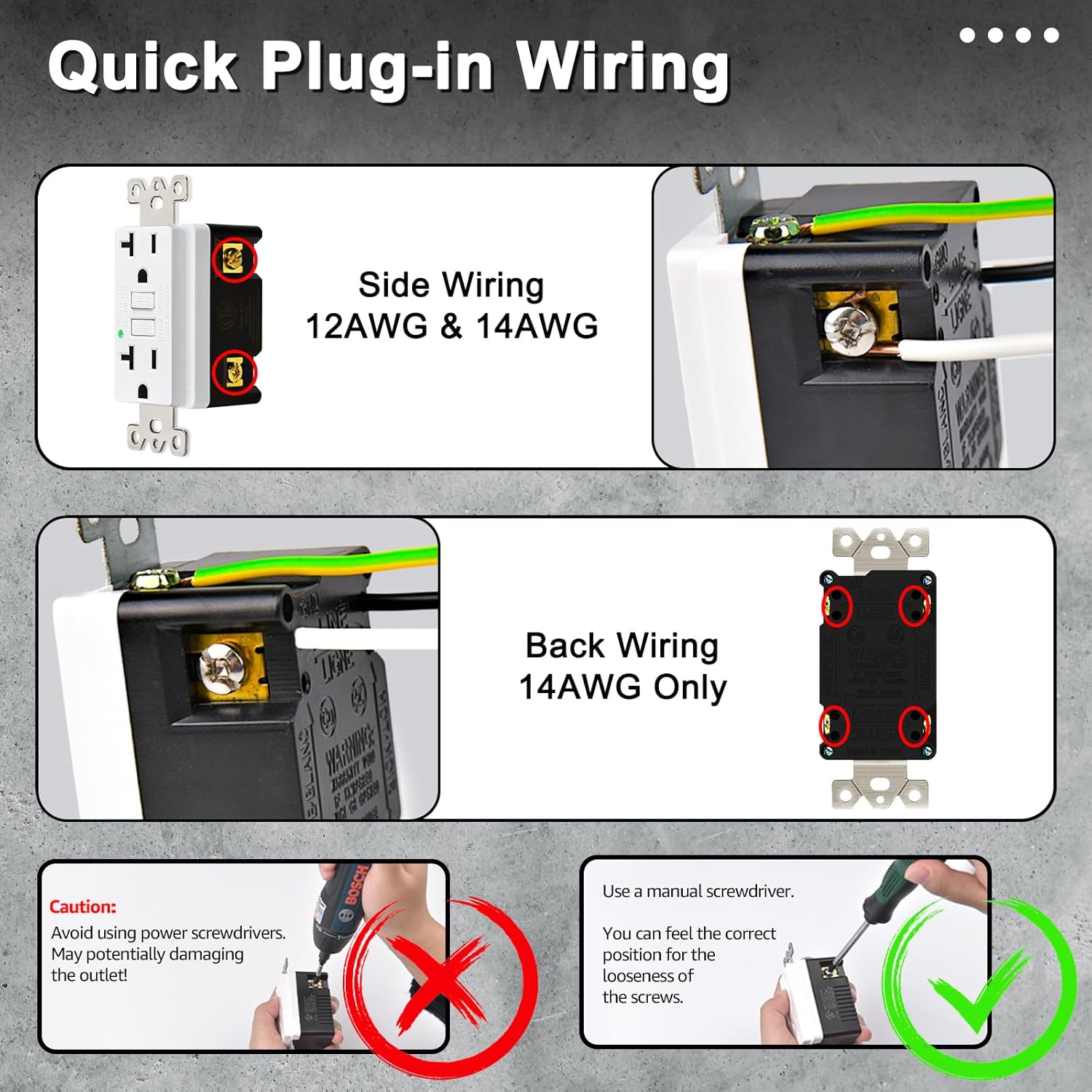 GFCI 20Amp Outlet Non-TR,GREENCYCLE 3PK 20A/125V GFCI Outlets White, Decor Receptacle with LED Indicator, Decorative Wall Plates, Screws Included, Residential and Commercial Grade, ETL Certified