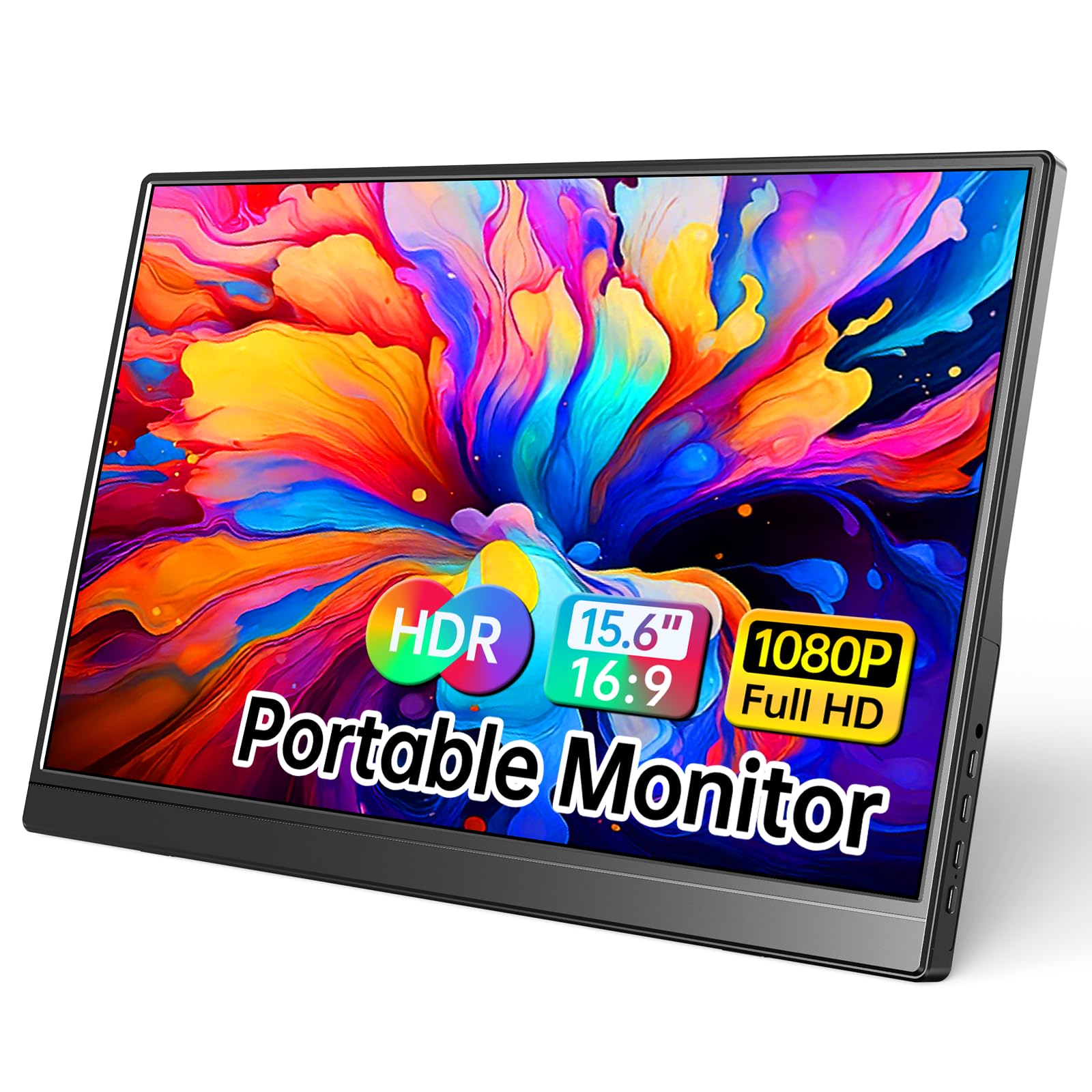 WCV Portable Monitor 15.6 Inch 1080P USB-C HDMI Ultra-Slim Travel Monitor with Kickstand, Compatible with Xbox, Laptop, PC, Mac Phone, PS, Swich IPS