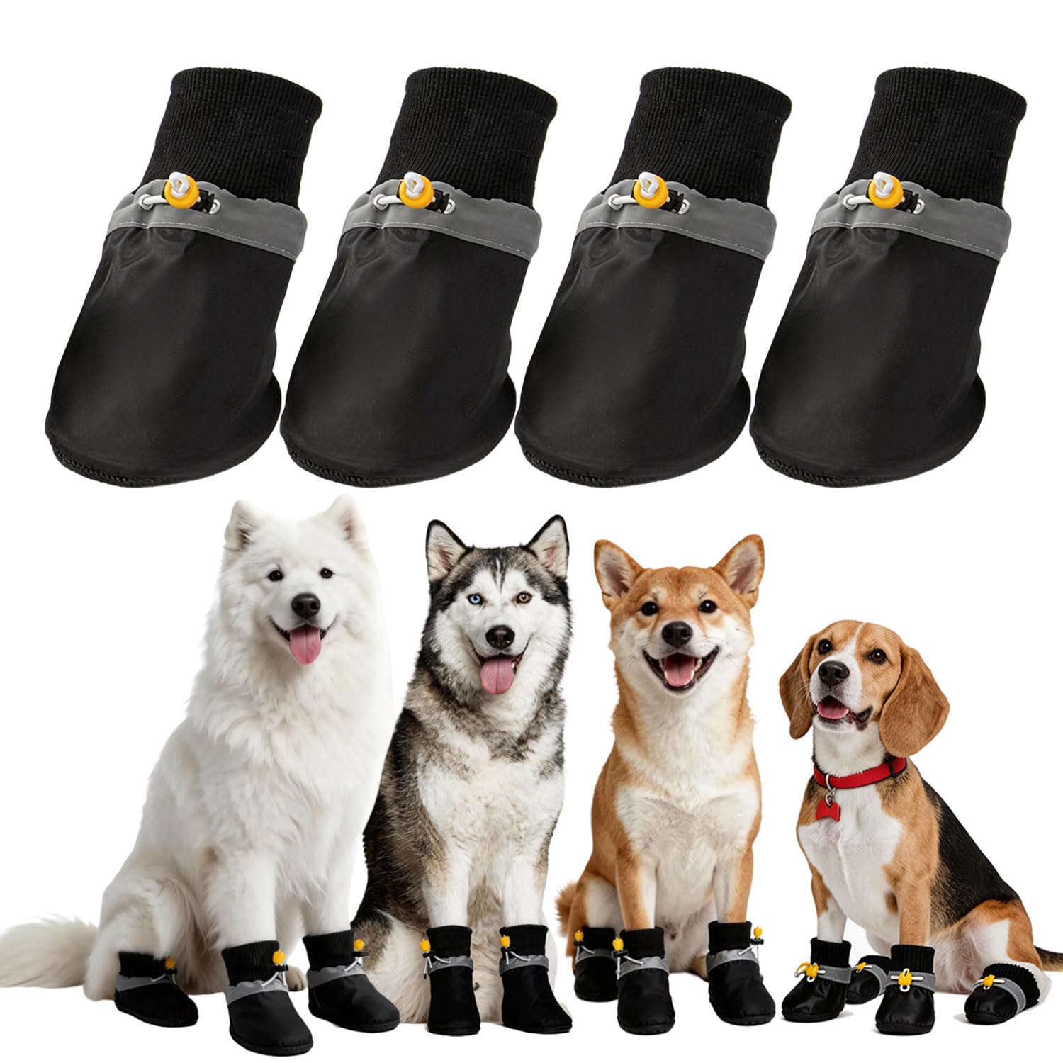 HIVTE 4 Pieces Waterproof Dog Shoes, Snow Boots Dog Paw Protection, Non-Slip, Suitable for All Seasons, for Dogs 9-12kg, Black-Red-2XL