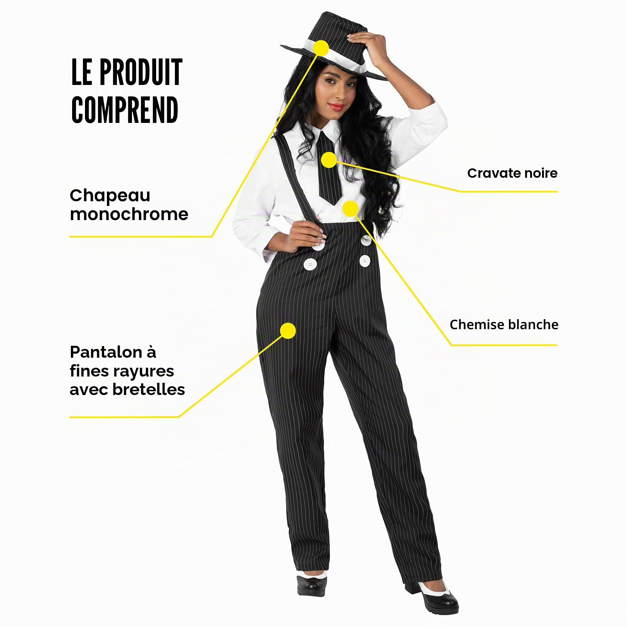 Fun Shack Deguisement Gangster Femme, Costume Annees 30 Halloween | Haut Ajusté, Pantalon Rayé & Chapeau Melon, Style Années Folles, Parfait pour Halloween, Idéal pour se Déguiser