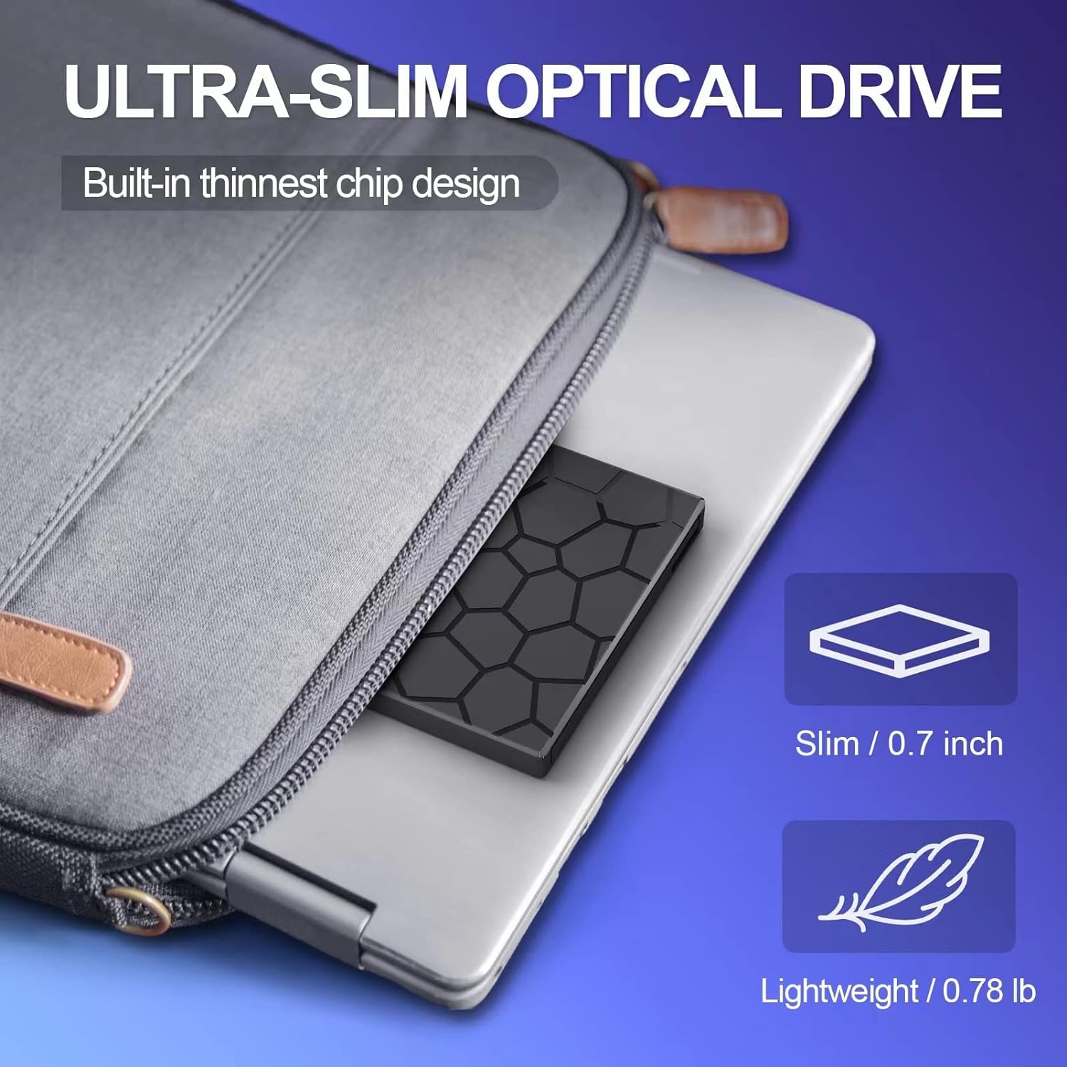 Unidad externa de CD/DVD para laptop, reproductor de DVD para portátil con funda de transporte, 8 en 1 USB 3.0 ultrafino, portátil, grabadora de CD óptica externa compatible con Mac de escritorio, 7
