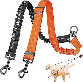 Doppelleine für 2 Hunde, Verwicklungsfreier Hundeleine Reflektierend Verstellbar, Ruckdämpfer, 360° Drehbarer Hundeleine für Zwei Hunde, für Kleine Mittelgroße und Große