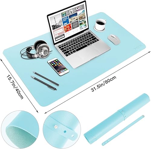 MasterA - Alfombrilla de escritorio de cuero antideslizante impermeable alfombrilla de mouse para oficina en casa azul claro