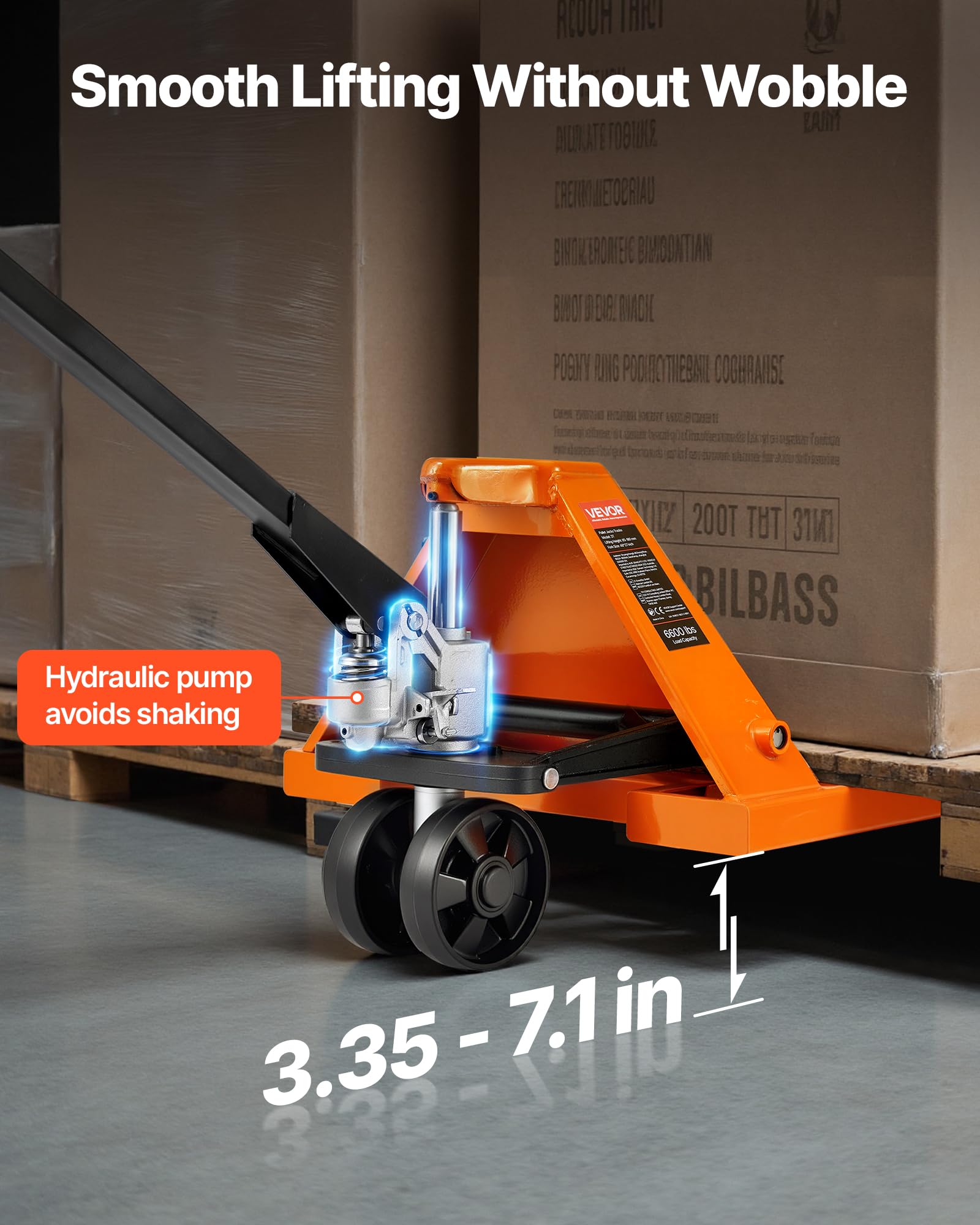 VEVOR Transpallet, Capacità 3 T, Transpallet Manuale con Forche da 1620 x 685 x 1225 mm per Movimentazione Materiali, Altezza di Sollevamento Forche 85-180 mm, per Magazzino, Supermercato