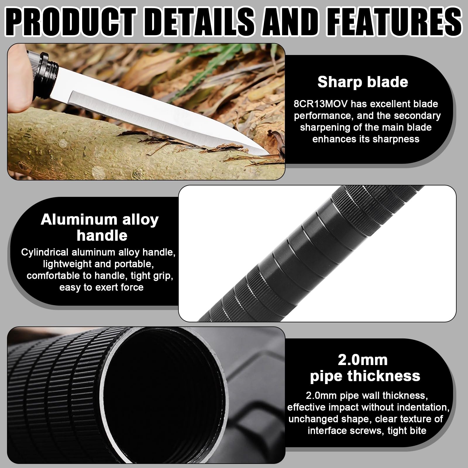 Coltello da sopravvivenza nero 5 in 1, coltello da caccia per esterni, in lega di alluminio di alta qualità, coltello Bushcraft con fischietto per vetro, coltello fisso per campo esterno, protezione