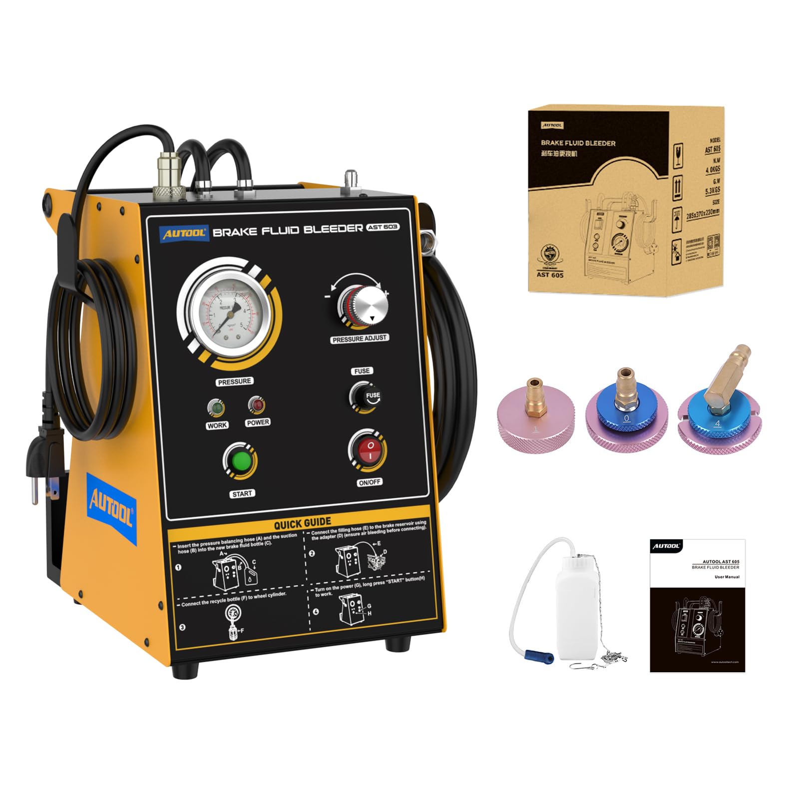 AUTOOL Automatic Brake Bleeder Kit,AC 110V Pulse Brake Fluid Bleeder Exchanger Machines,Brake Bleeder Fluid Pump,Easy Use One Person Brake Fluid Bleeder for Gasoline and Diesel Vehicles