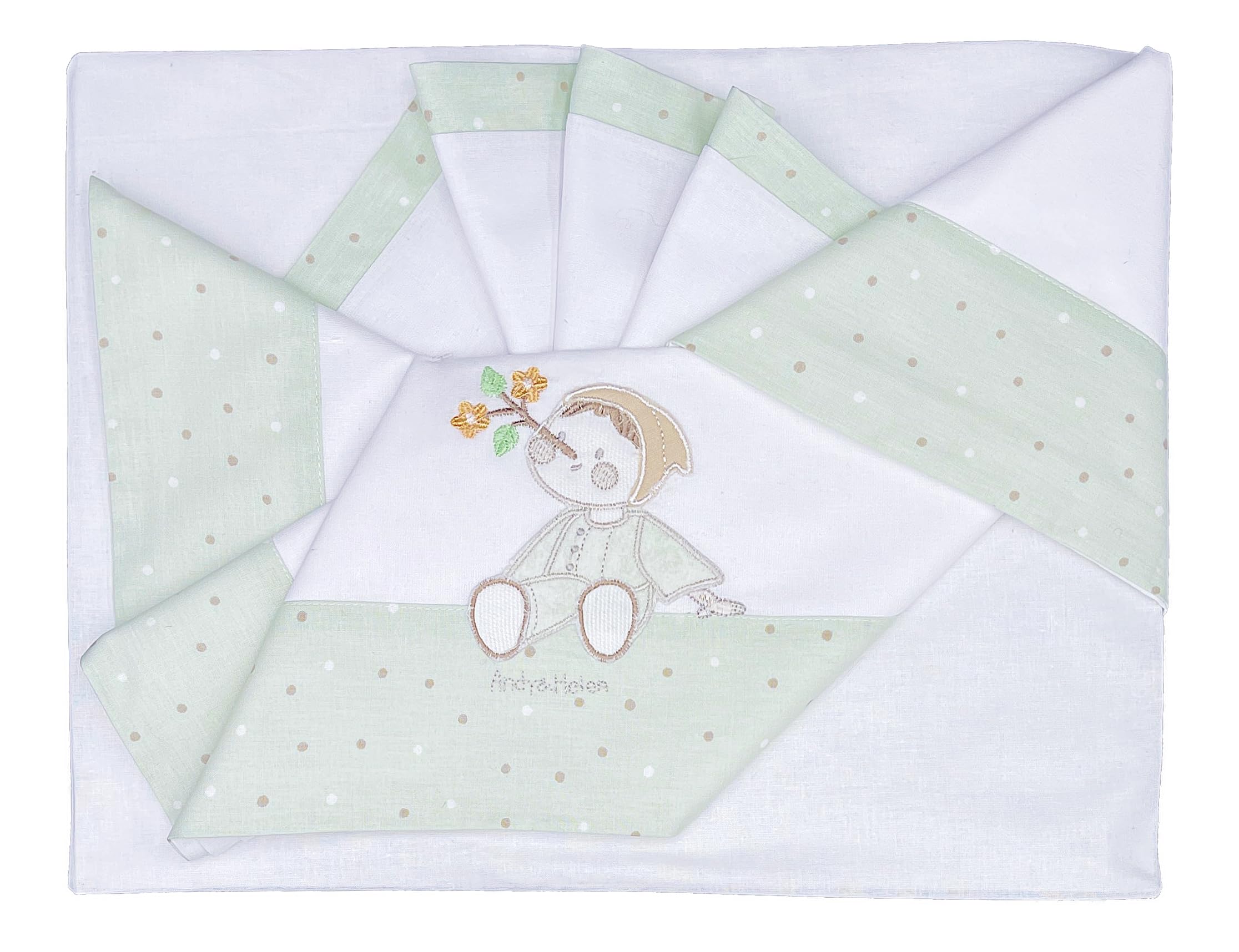 Andy & Helen Complete 3 Piece Embroidered Cot Sheet + Elastic Bottom Sheet and Pillowcase Fits Maxi Cribs, Next to Me, Side Bed, Green