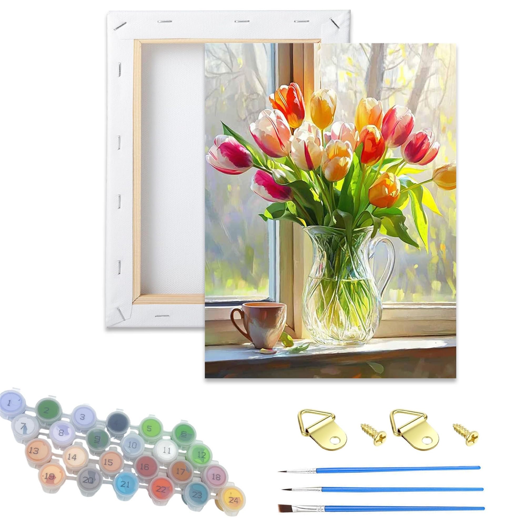 Formeyart Tulip Diy Wooden Framed Paint By Numbers Kits For Adults,Painting Kit On Canvas, Color By Numbers,Mini Adult Paint By Number For Home Wall Decor,Gifts (Tulip)
