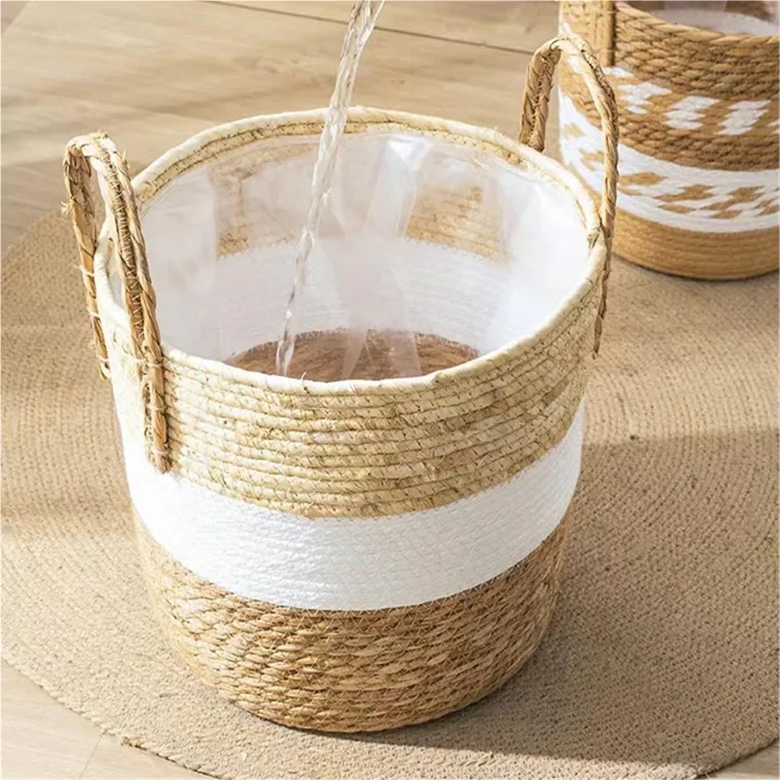 Cache Pot en Osier Panier de jardinière Fantaisie en Osier, Pot de Fleur, décoration de Maison, Jardin en Bambou, paniers de Rangement en jonc de mer, Porte-Jouets 3 pièces(Fancy 22CM)