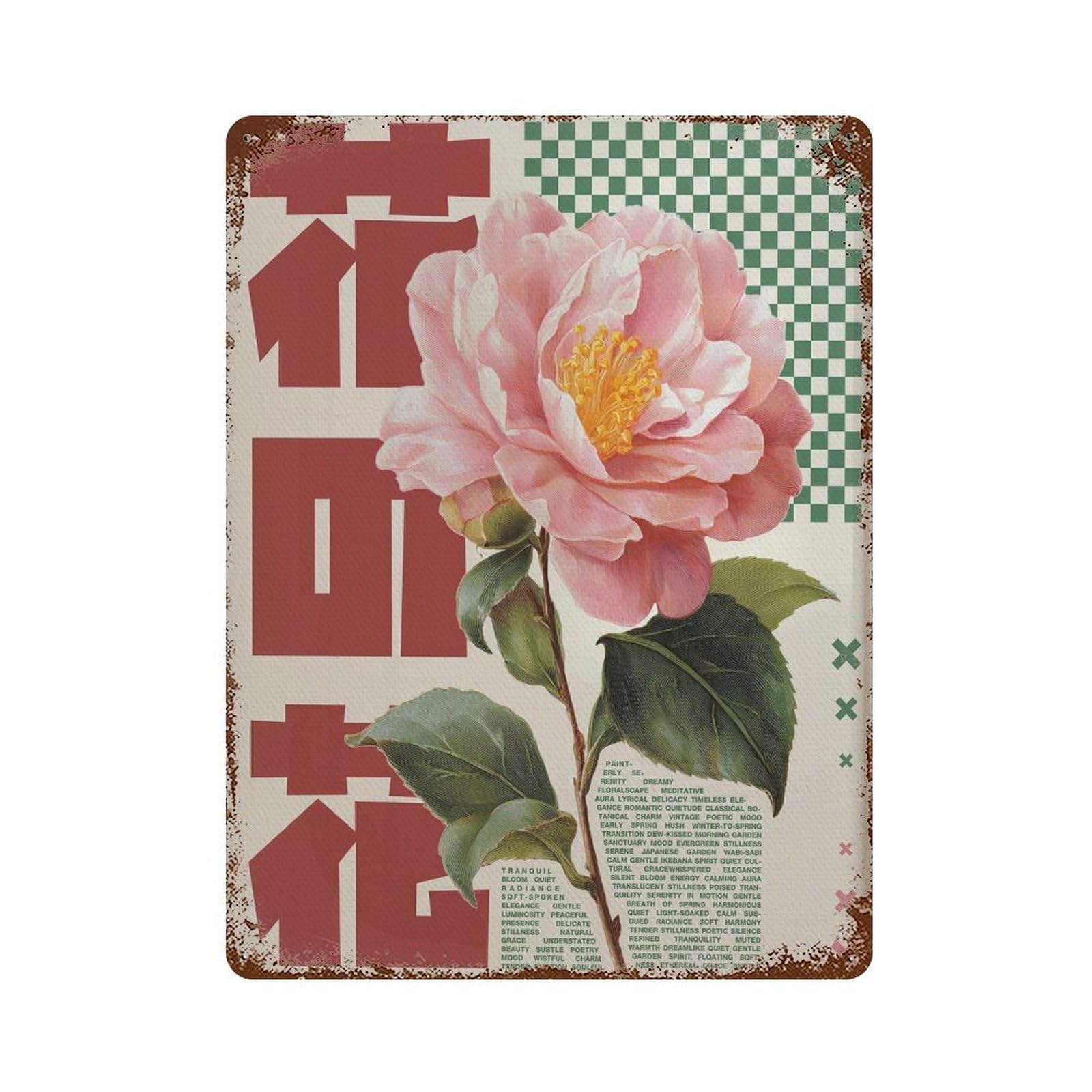 xiaoxiaoshen Camellia Flower. Floral Japanese Indie Wall Decor Art Metal Tin Poster Modern Home Decor Art Home Bar Shop Decorations Vintage Sign 40x30cm