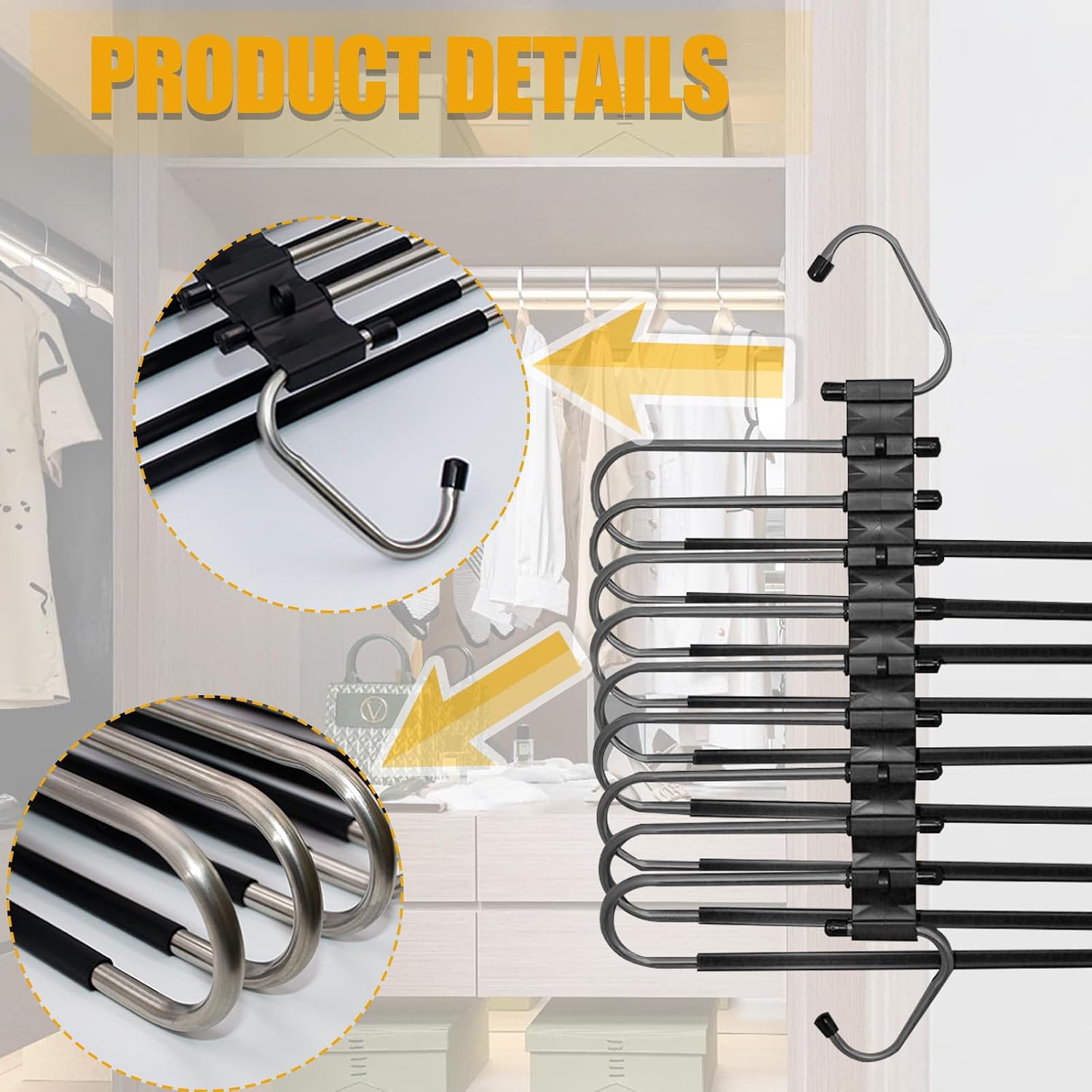 9Layer Pants Hanger Space Saving Heavy Duty Foldable Hangers Black
