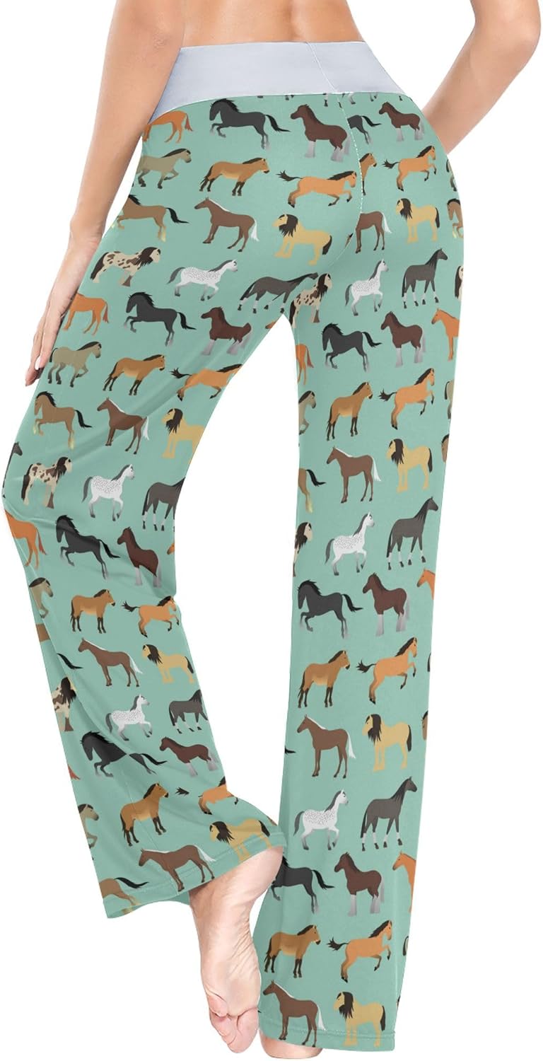 Fisyme Cute Horse Pajama Pants for Women Pjs Bottoms Drawstring Wide Leg Sweat Pants - Image 4