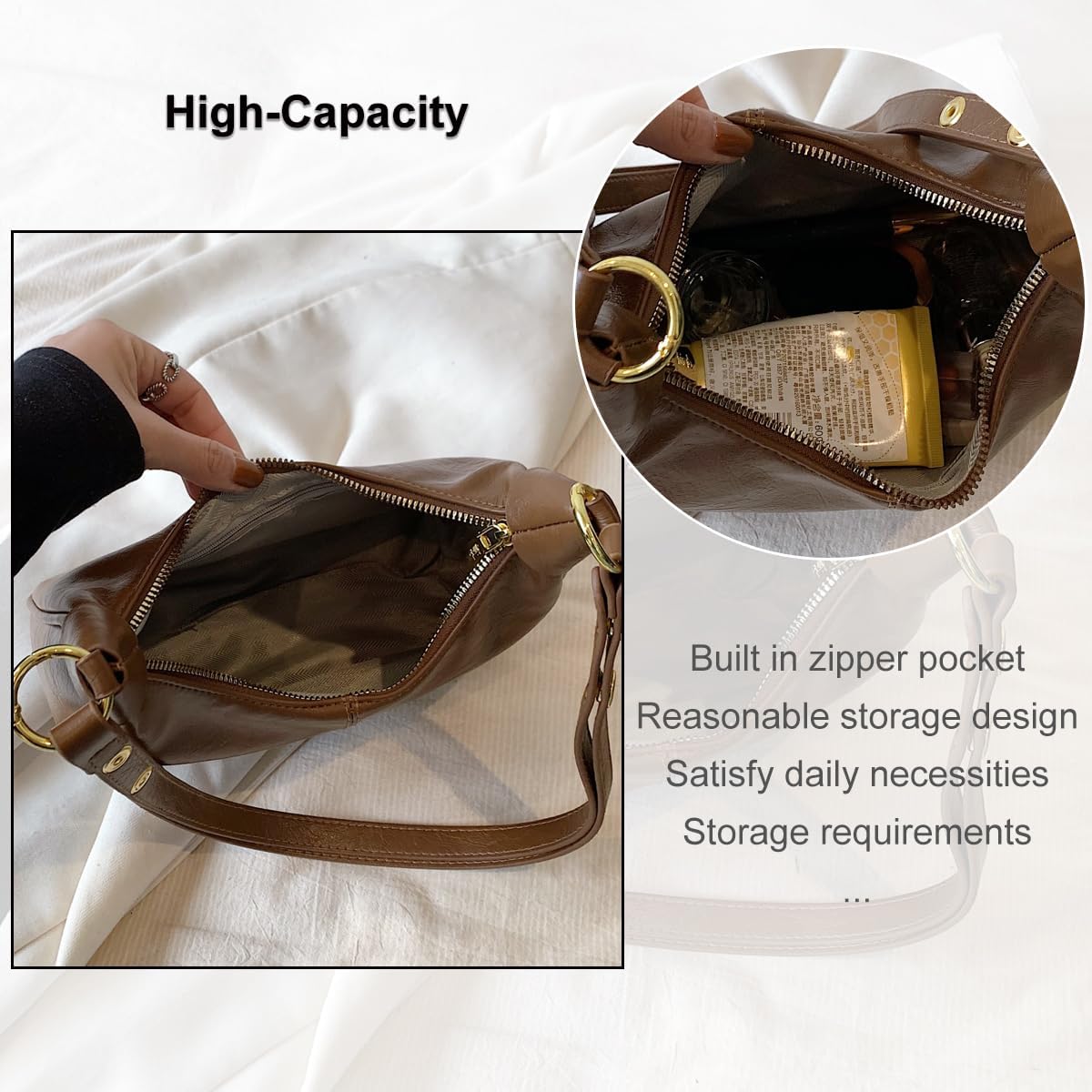 Hobo Bags for Women Small Shoulder Bag PU Leather Crescent Crossbody Underarm Handbags Tote Purse for Work Travel