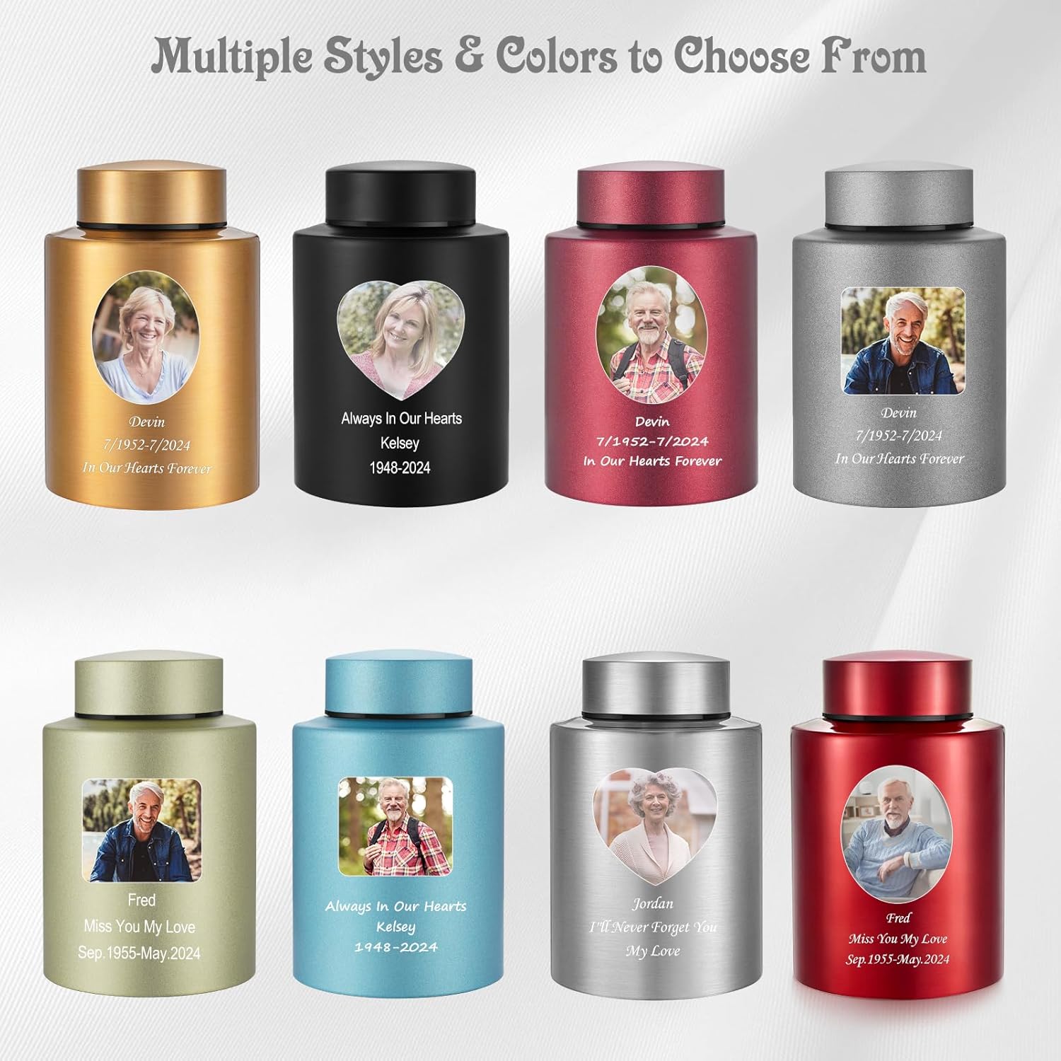 Photo Custom Cremation Urns for Human Ashes, Personalized Funeral Urn Stainless Steel Memorial Urns, 5.9 Inches Medium Decorative Keepsake for Human Ashes - Silver