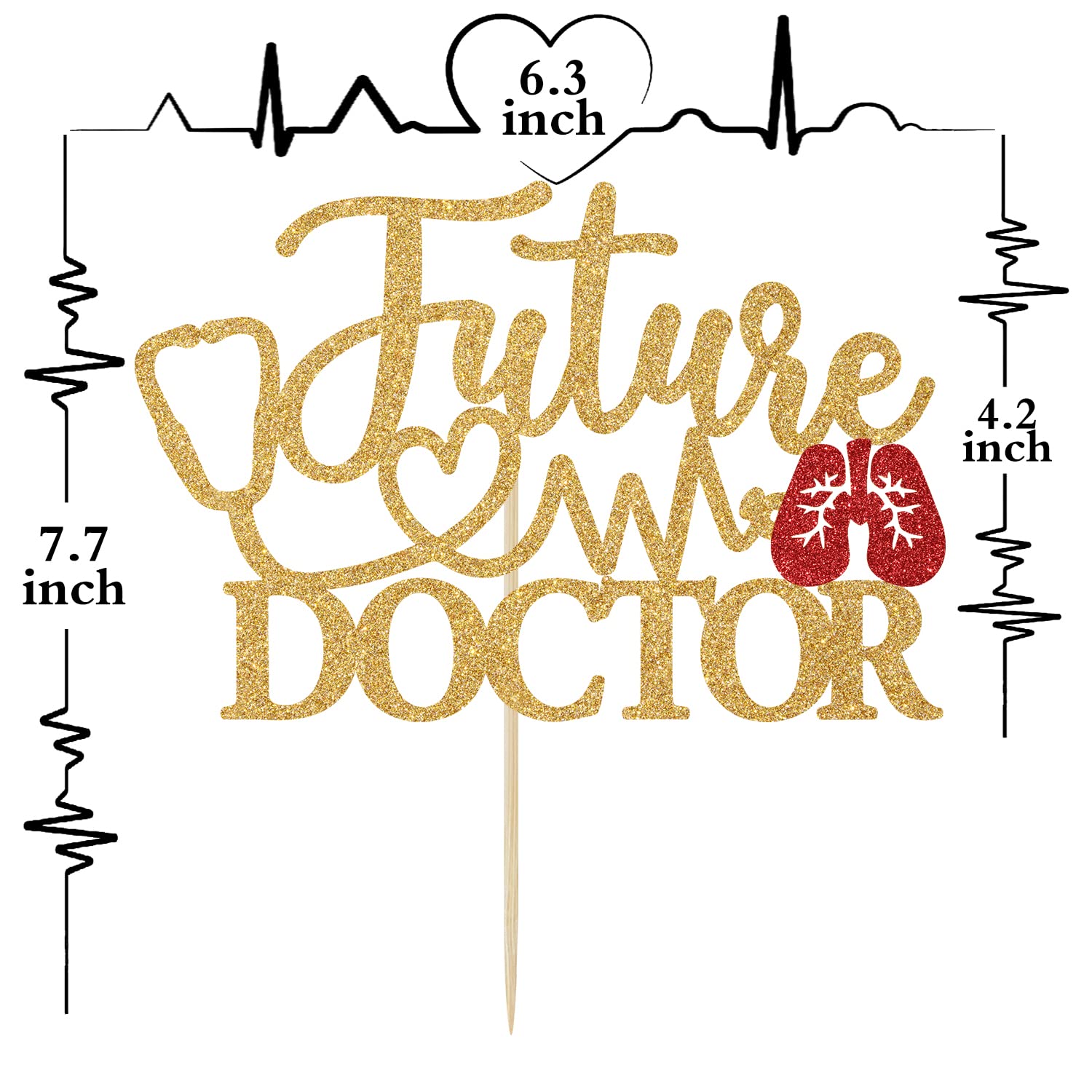 Congratulations MD Cake Topper - Gold & Red Glitter Medical School Graduation Decor For Doctor Grad