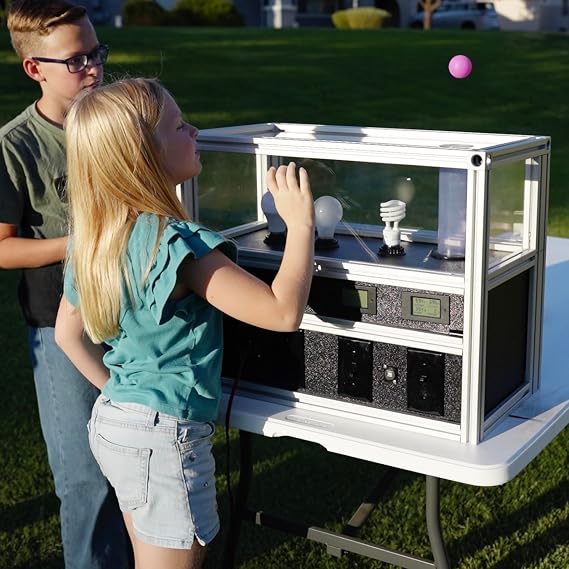 Light and Lift - Solar STEM Science Exhibit Portable Learning Experience Light Bulb Comparison and Ping Pong Ball Lift Interactive Display